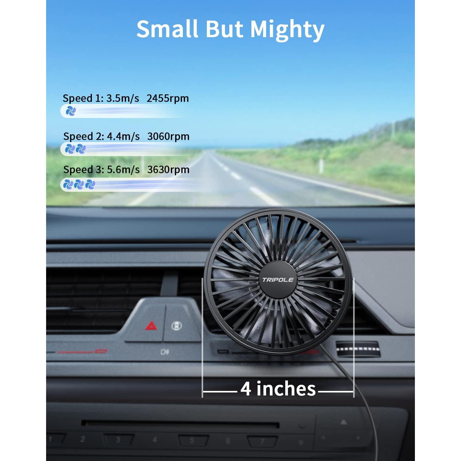 Ventilador de Coche TriPole USB 3 Velocidades Clip 10.4cm