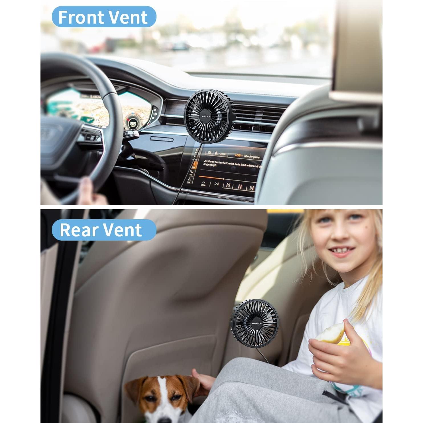 Ventilador de Coche TriPole USB 3 Velocidades Clip 10.4cm