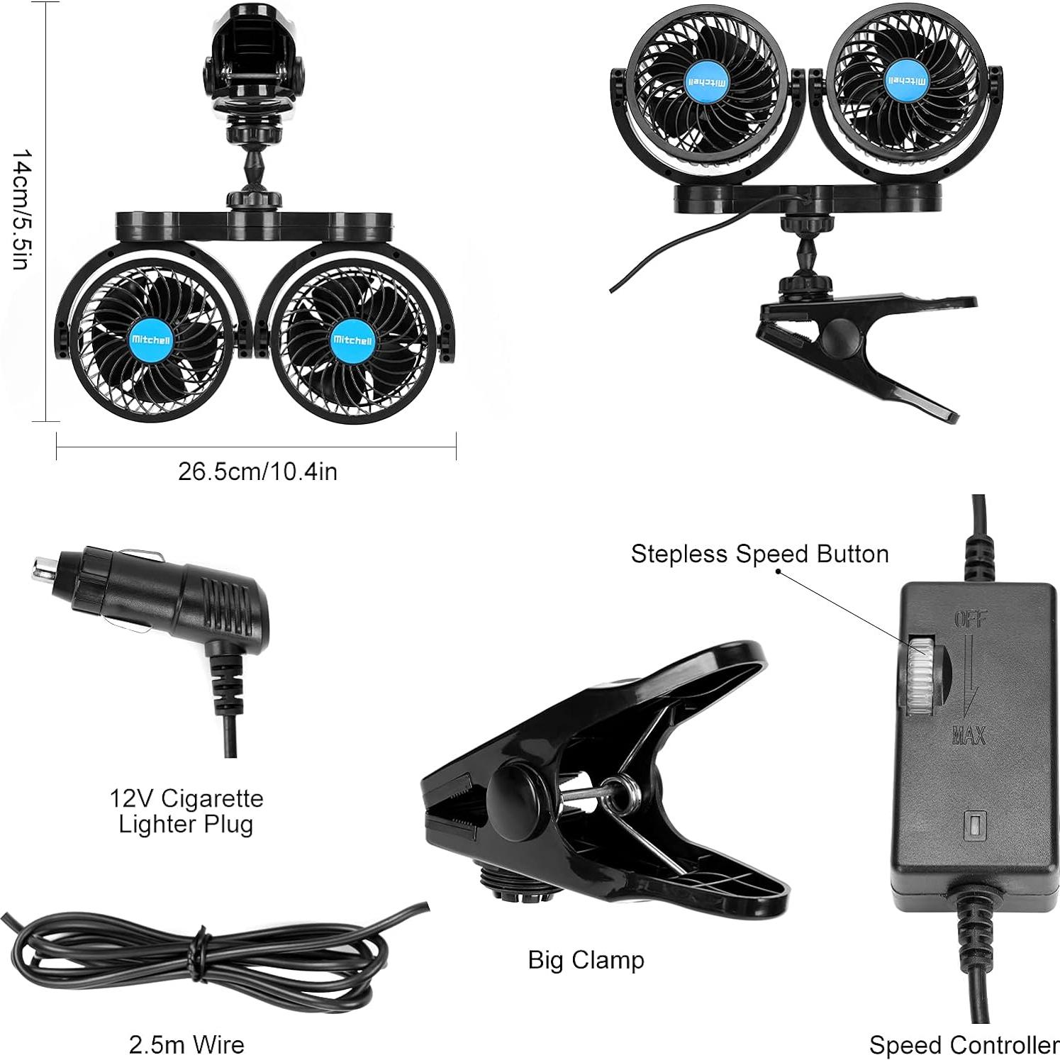 Ventilador de Coche Hynoo HYT6 12V Doble Cabeza Ajustable