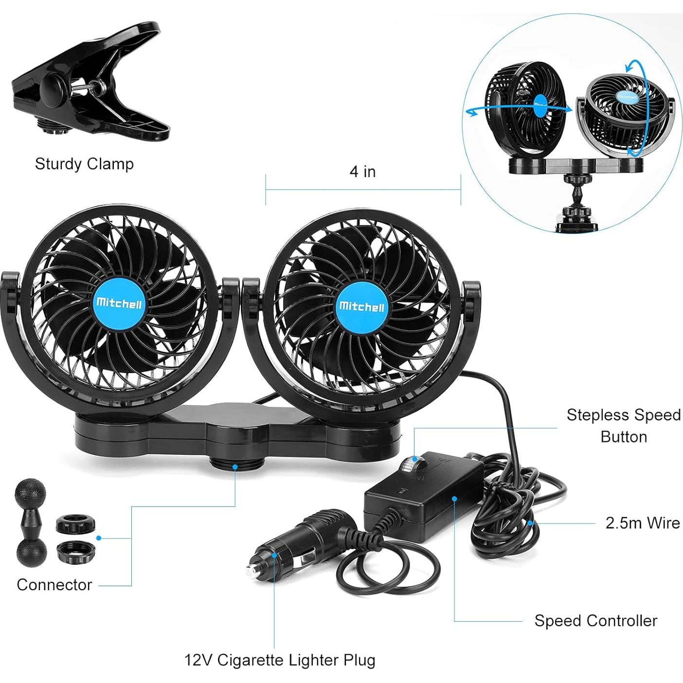 Ventilador de Coche Hynoo HYT6 12V Doble Cabeza Ajustable