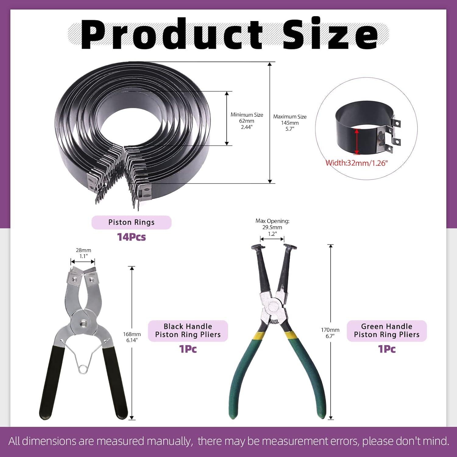 Swpeet Kit 17Pcs Alicates y Anillos de Pistón para Motor