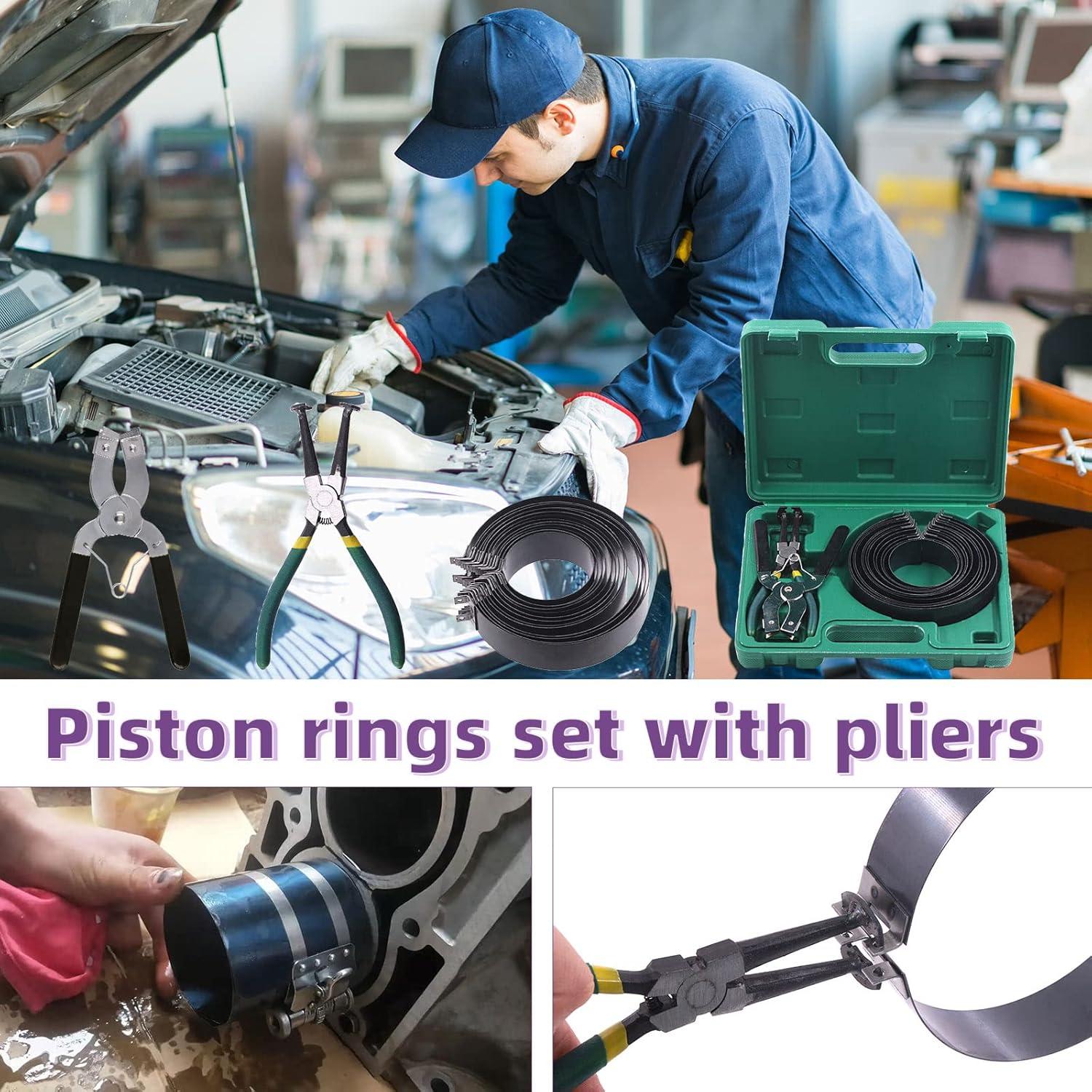 Swpeet Kit 17Pcs Alicates y Anillos de Pistón para Motor