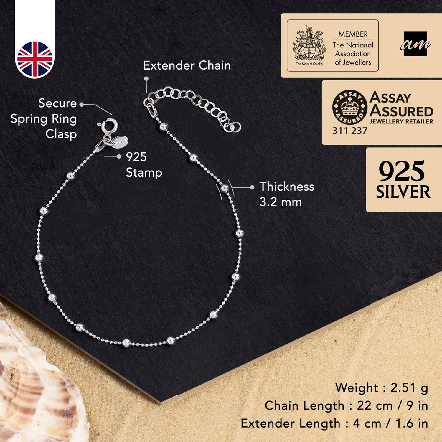 Anklet de Plata Esterlina 925 Amberta para Mujeres 22 cm