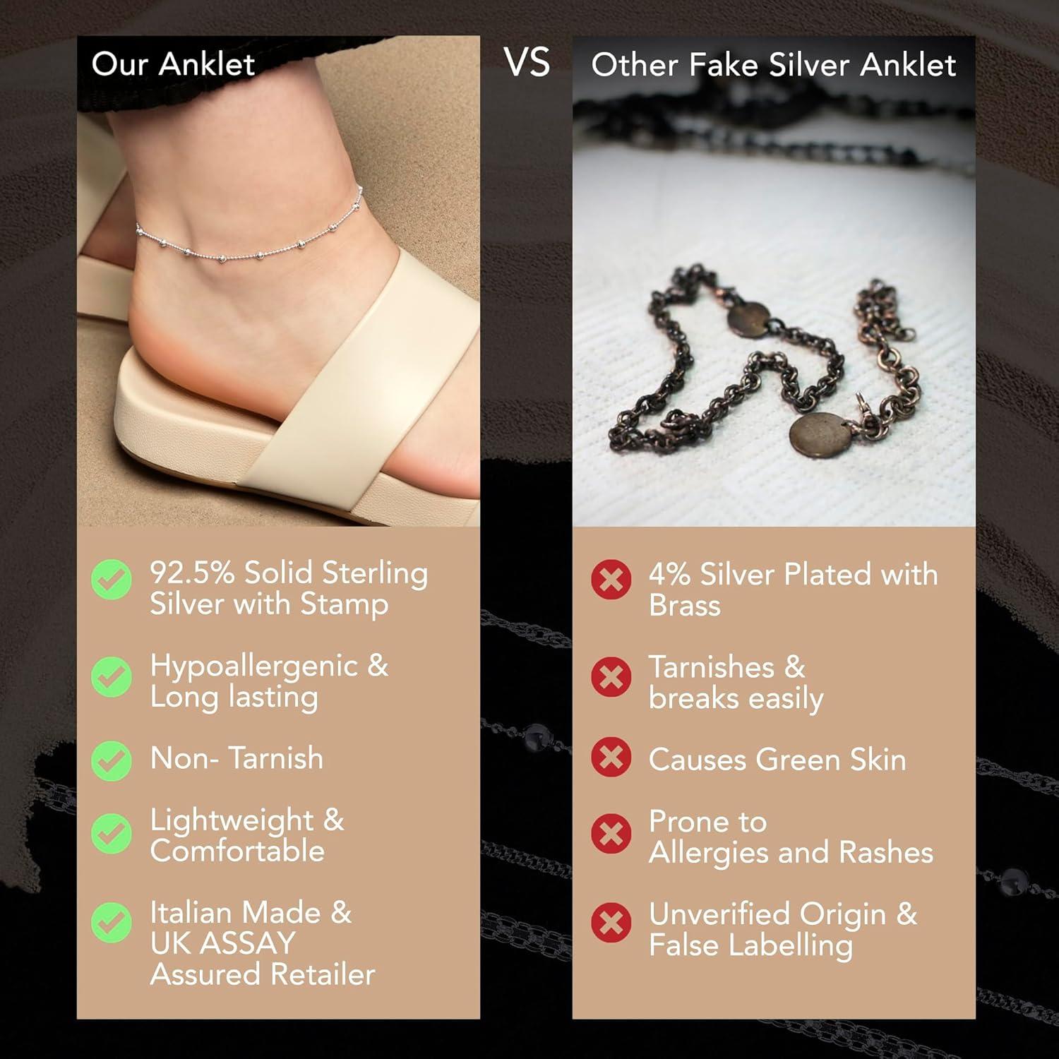 Anklet de Plata Esterlina 925 Amberta para Mujeres 22 cm