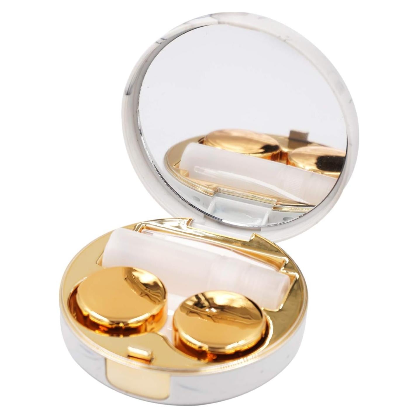 Estuche de Lentes de Contacto Honbay Redondo Dorado con Espejo
