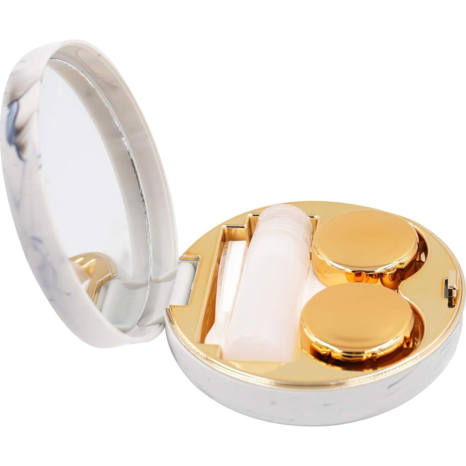 Estuche de Lentes de Contacto Honbay Redondo Dorado con Espejo