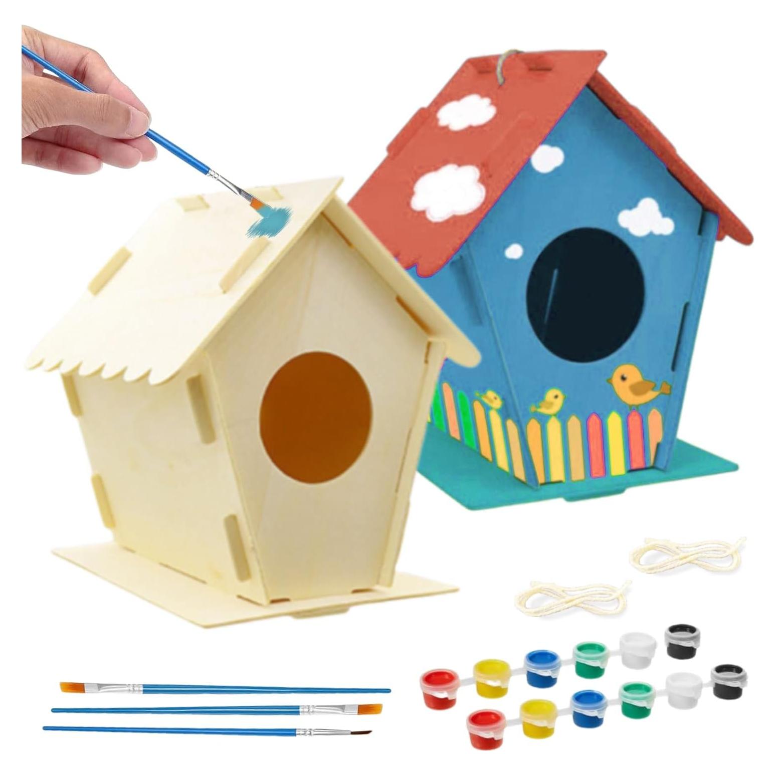 Kit de Casa para Aves DIY 2 Unidades Madera con Pinturas y Pinceles