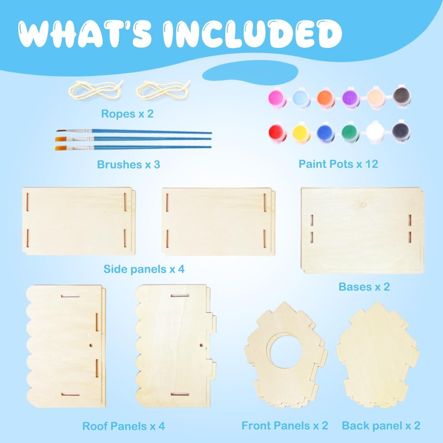 Kit de Casa para Aves DIY 2 Unidades Madera con Pinturas y Pinceles