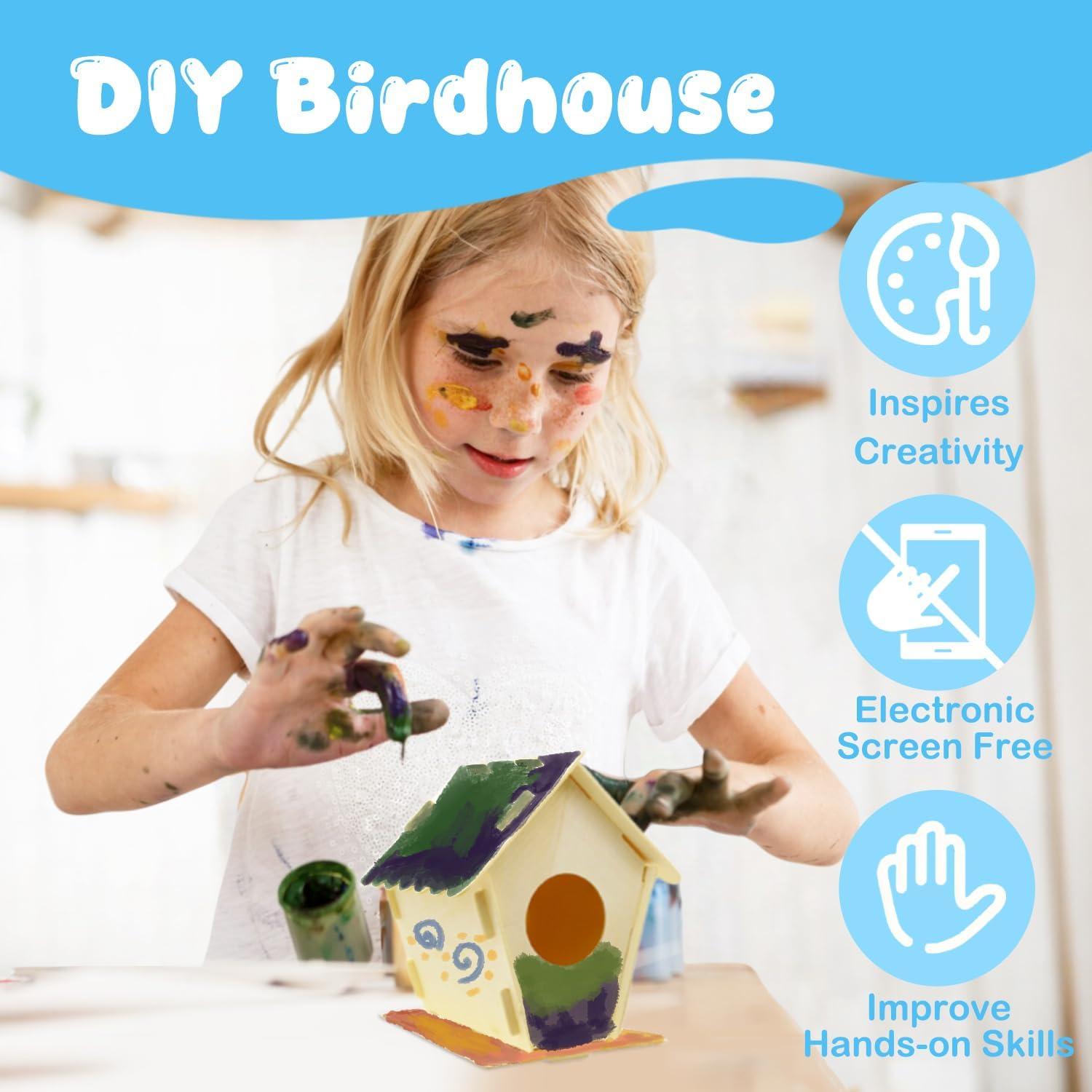 Kit de Casa para Aves DIY 2 Unidades Madera con Pinturas y Pinceles