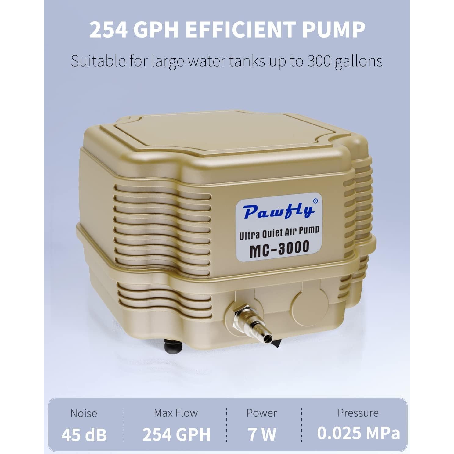 Bomba de Aire Pawfly 254 GPH Ajustable Silenciosa 960 L/h