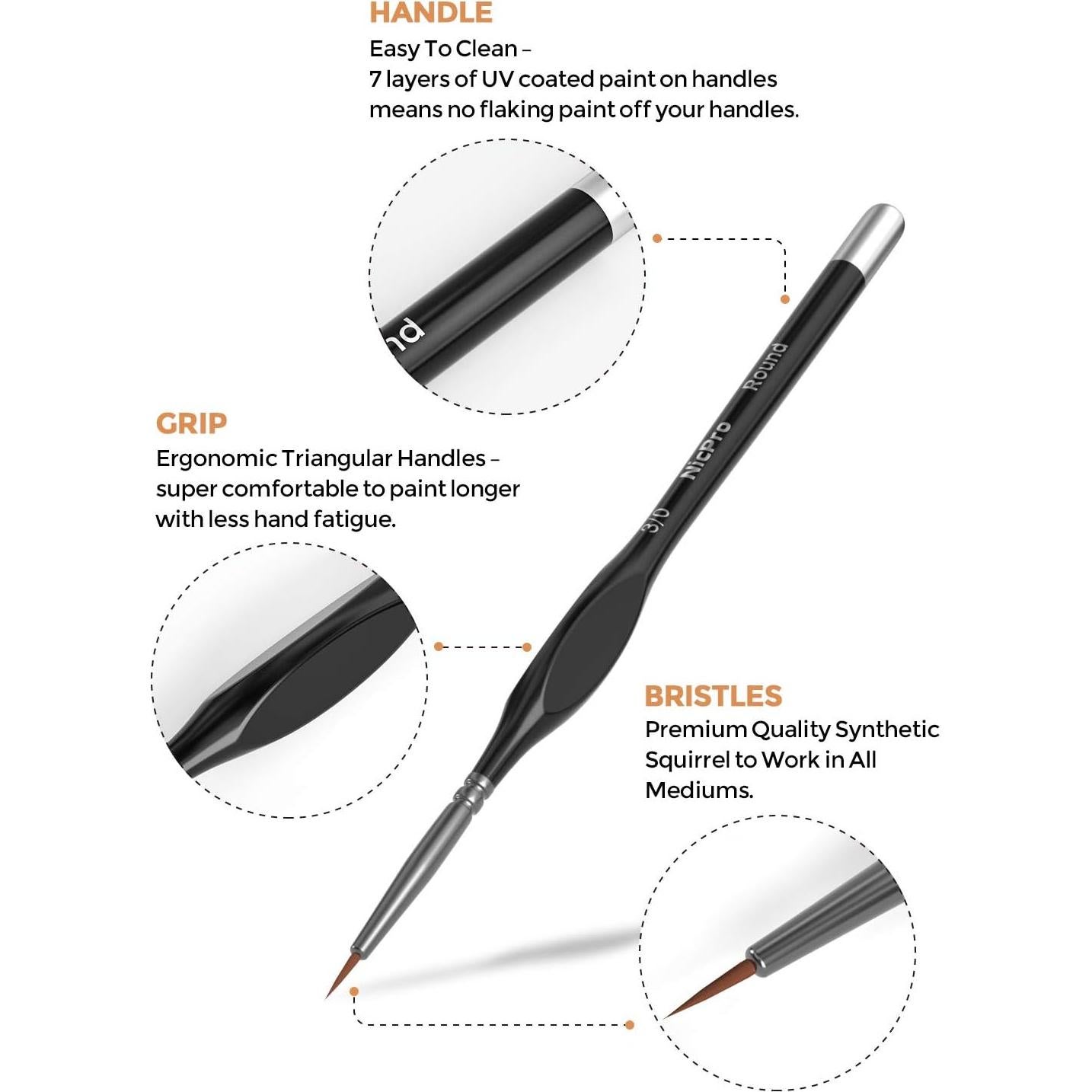 Juego de Pinceles de Detalle Nicpro 5 PCS 3/0 para Pintura