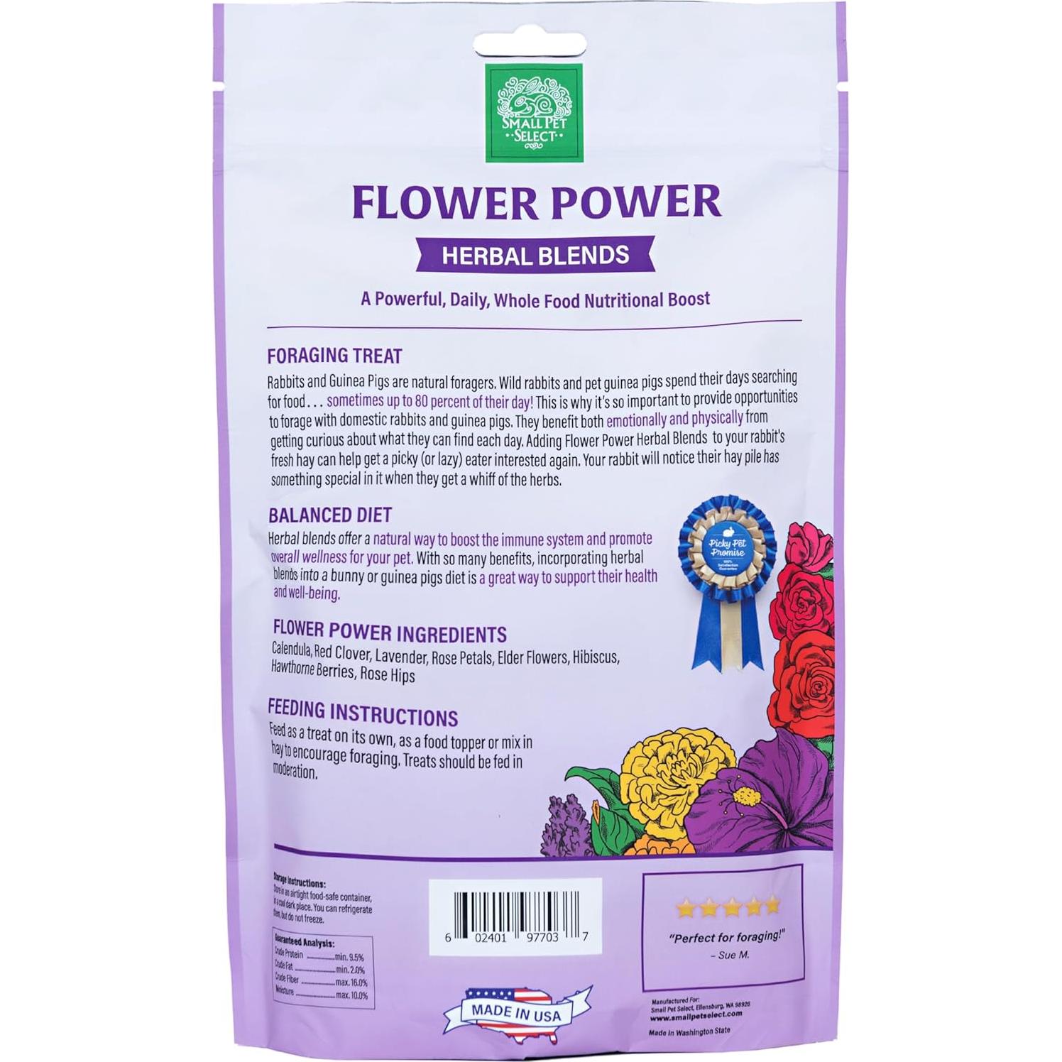 Mezcla Herbal Flower Power Small Pet Select 125g para Conejos y Cobayas