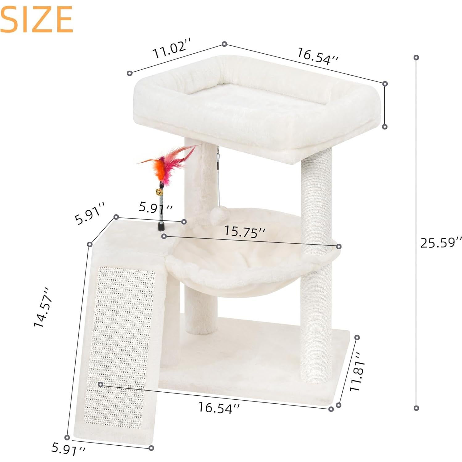 Árbol para Gatos YOUPET 65 cm con Rascador y Juguetes Beige