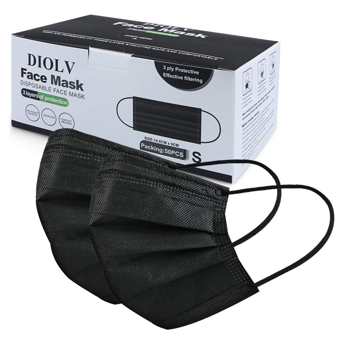 Mascarilla desechable negra para niños 50 piezas 3 capas