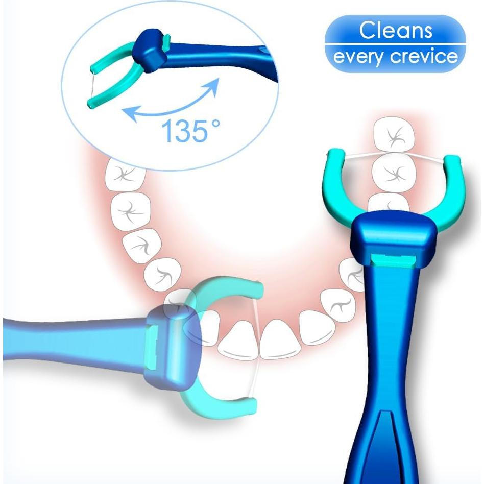 Kit de Hilo Dental T.Smile NoFuss, Mango Largo y 100 Repuestos