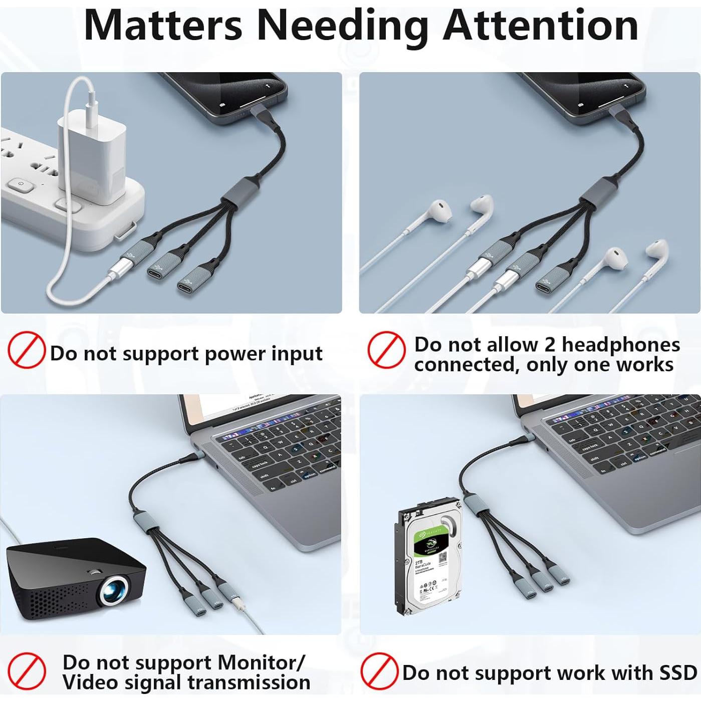 Divisor USB C a 3 USB C hembra Azddur - Compatible con iPad y MacBook