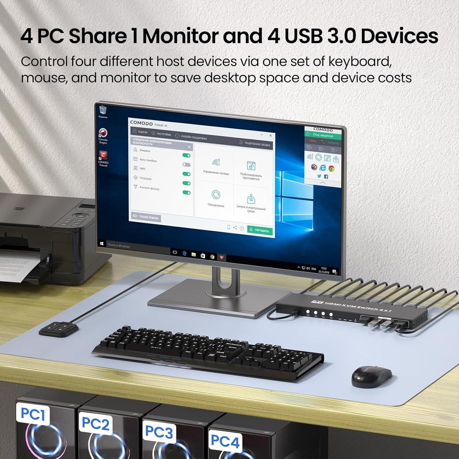 Interruptor KVM HDMI 4 Puertos Scyniney 4K@60Hz USB 3.0