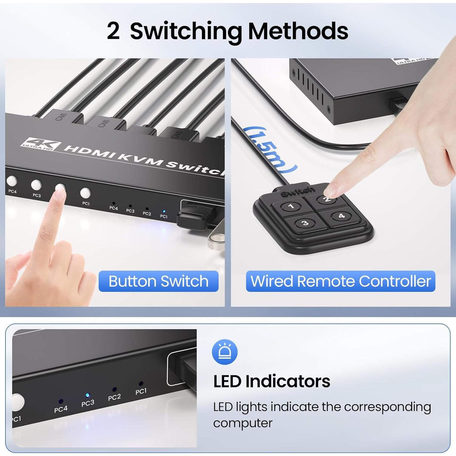 Interruptor KVM HDMI 4 Puertos Scyniney 4K@60Hz USB 3.0