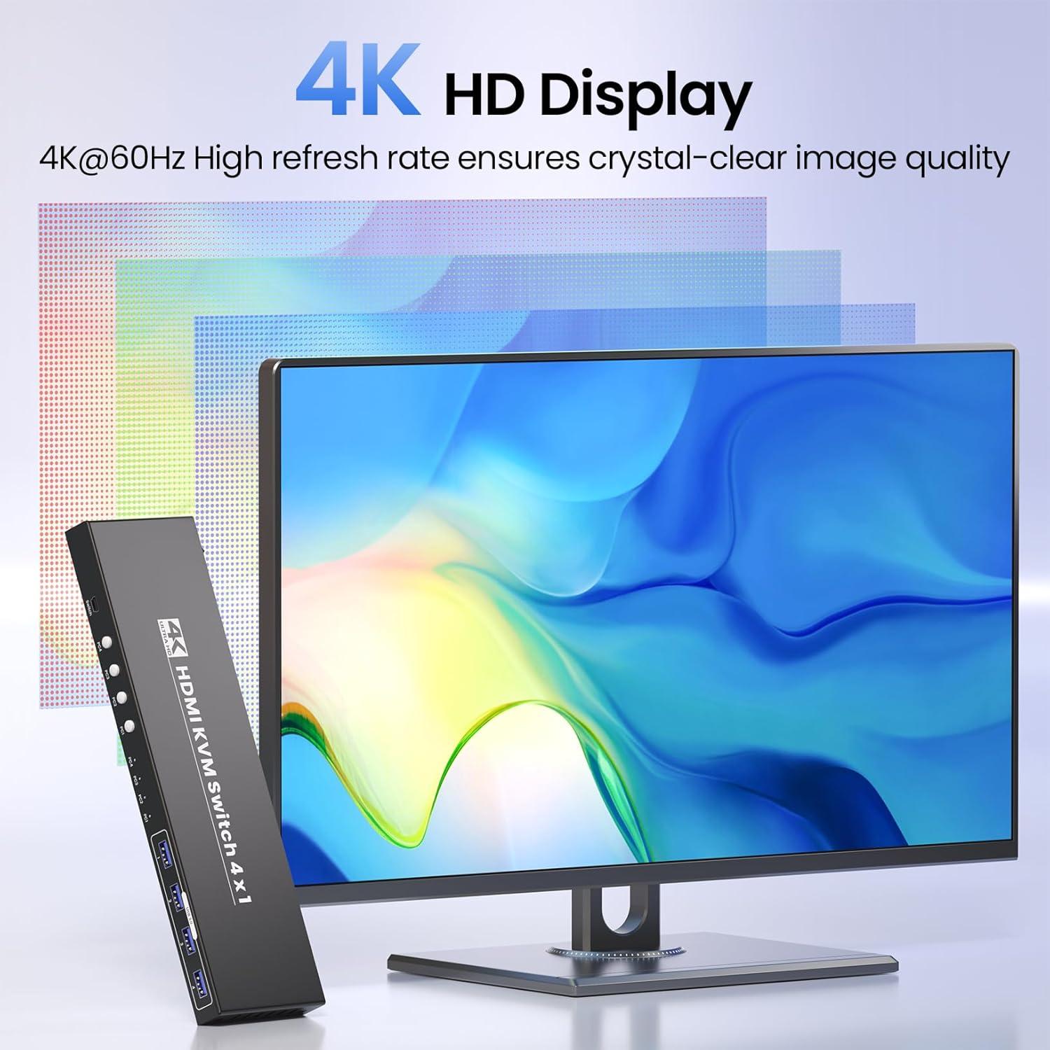 Interruptor KVM HDMI 4 Puertos Scyniney 4K@60Hz USB 3.0