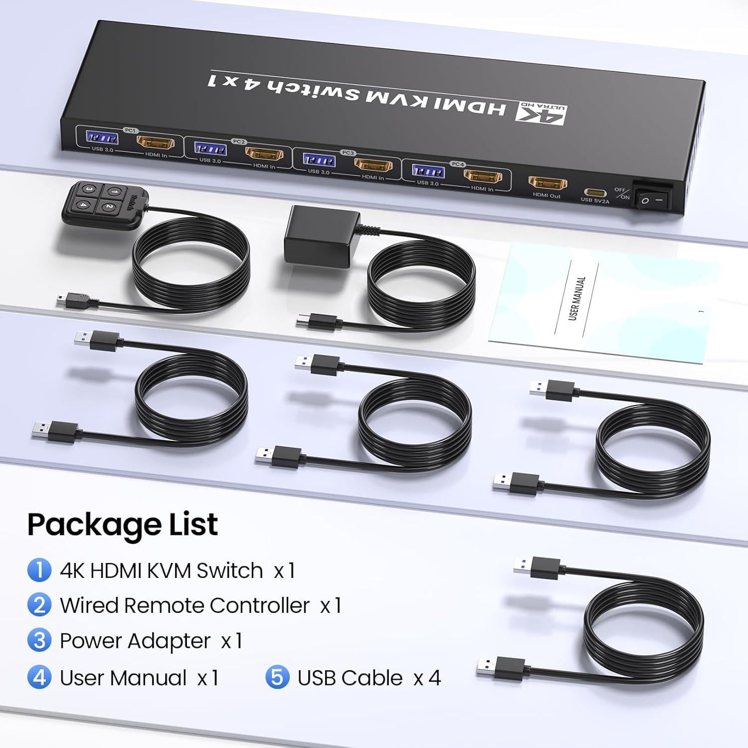 Interruptor KVM HDMI 4 Puertos Scyniney 4K@60Hz USB 3.0