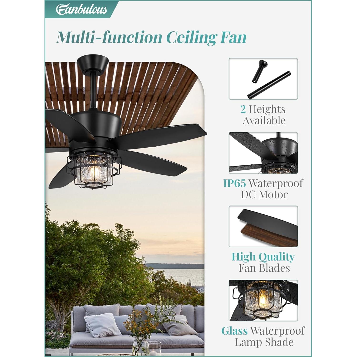 Ventilador de Techo Exterior Fanbulous 42" Negro IP65 Control Remoto