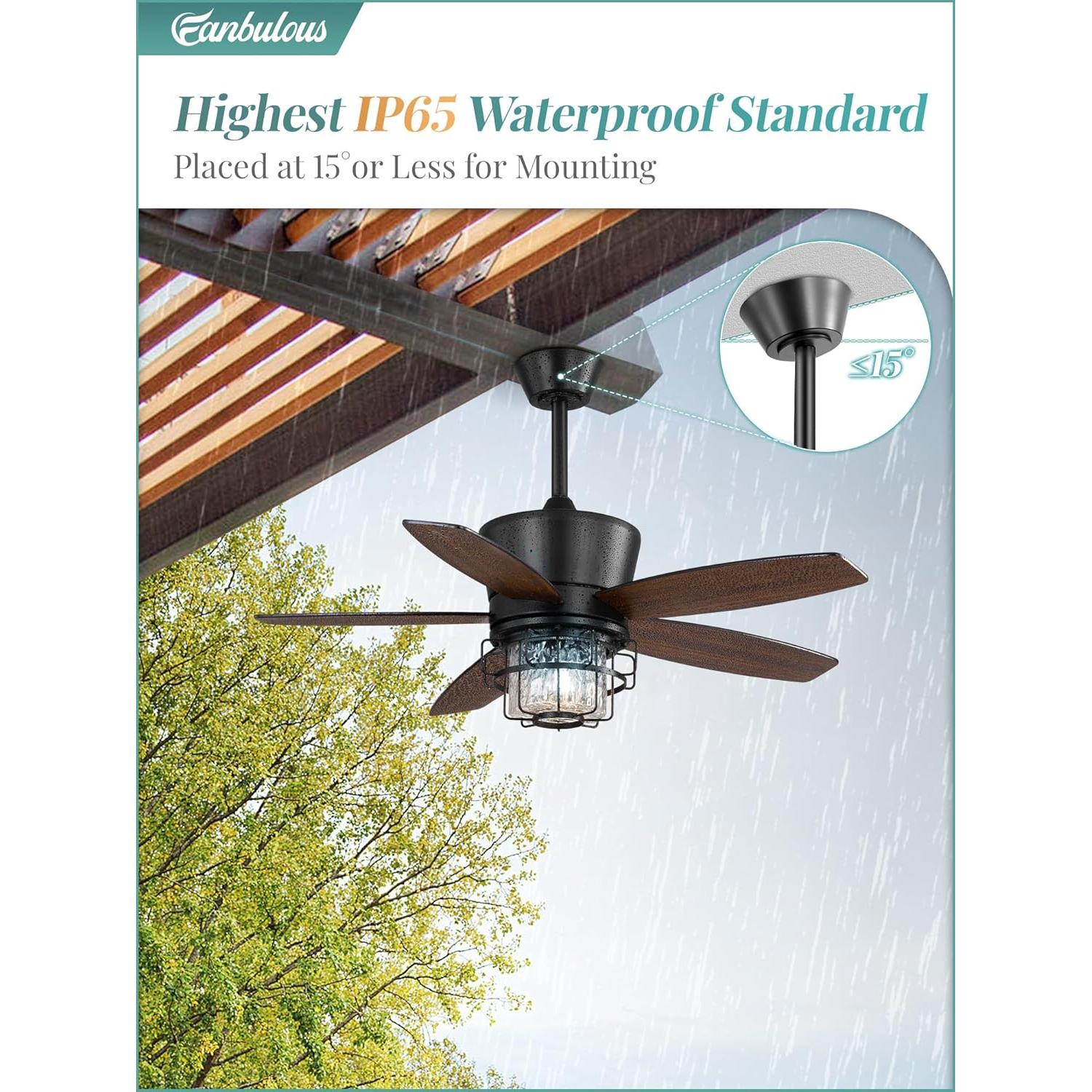 Ventilador de Techo Exterior Fanbulous 42" Negro IP65 Control Remoto