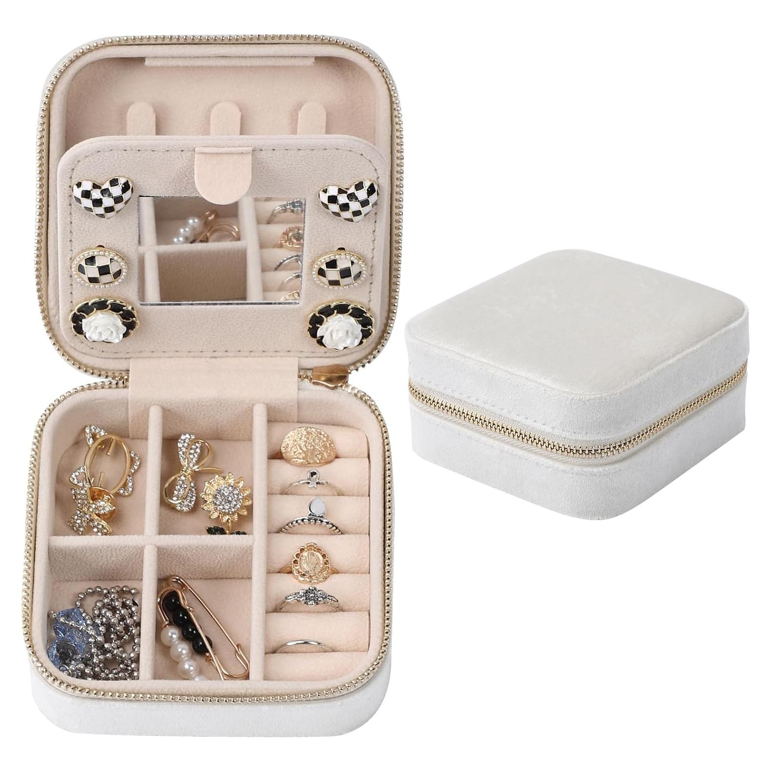 Caja de Joyería Portátil Dajasan Beige Terciopelo 10x10cm