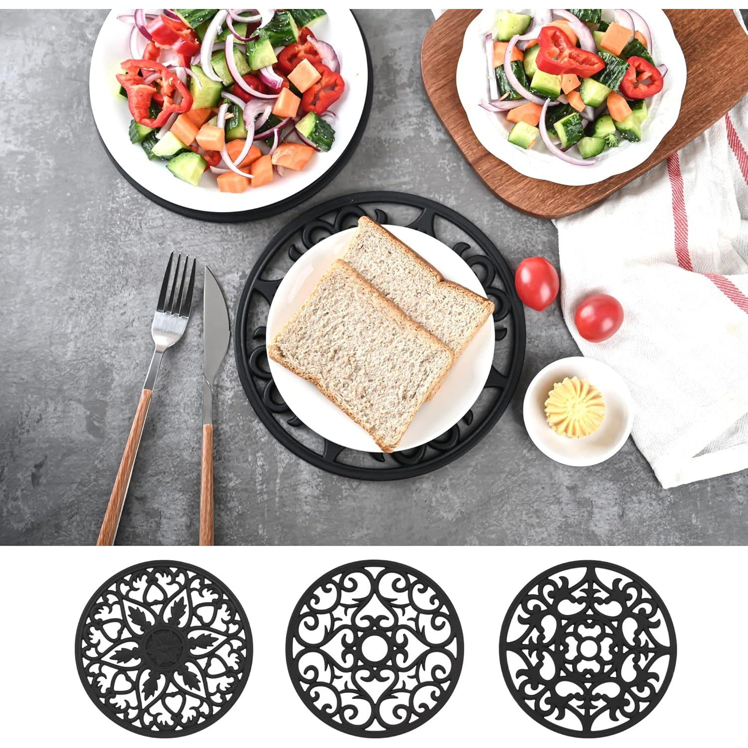 Juego de 3 Trivetes de Silicona Nstezrne Negros 20x20 cm