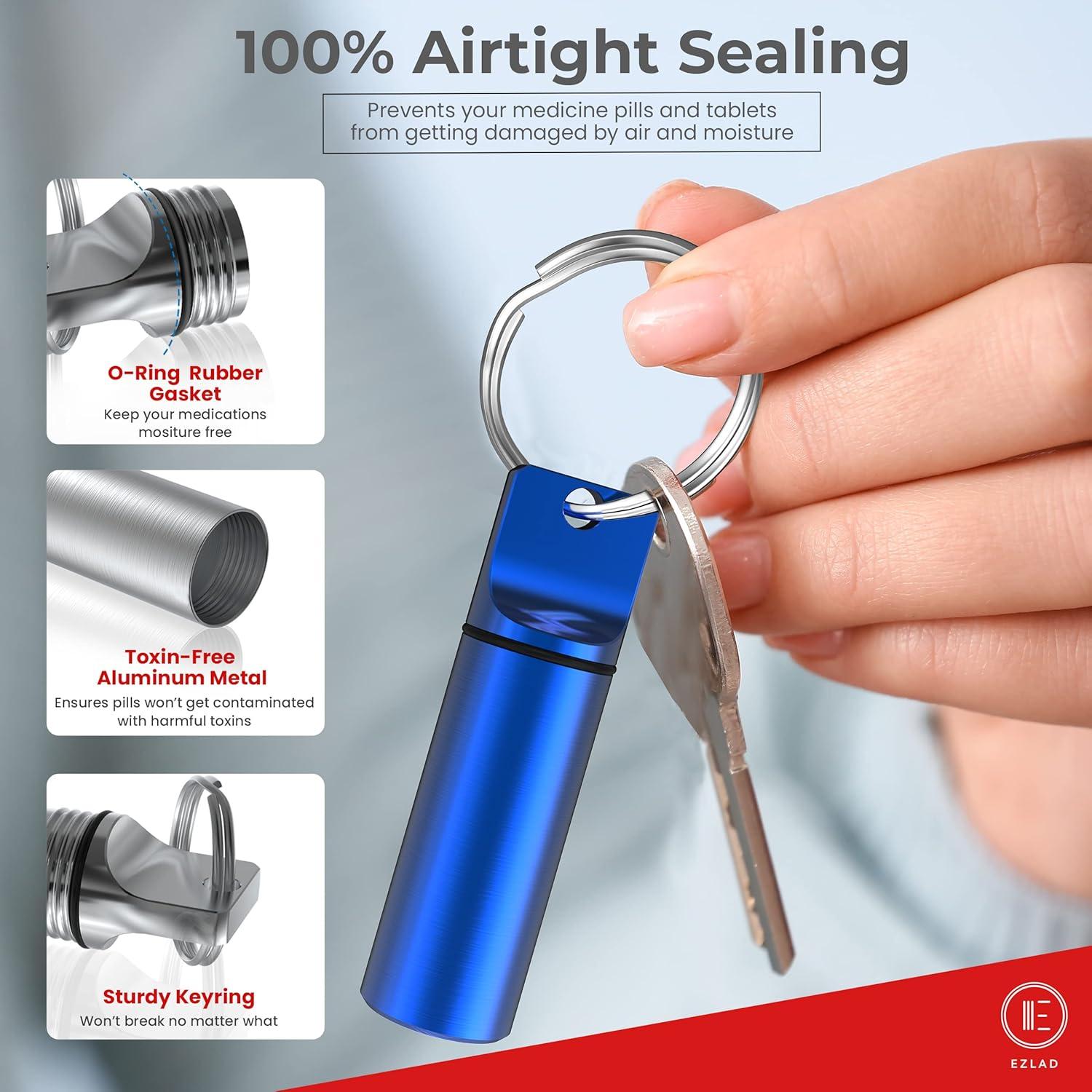 Porta píldoras llavero EZLAD - Paquete de 5, aluminio a prueba de agua