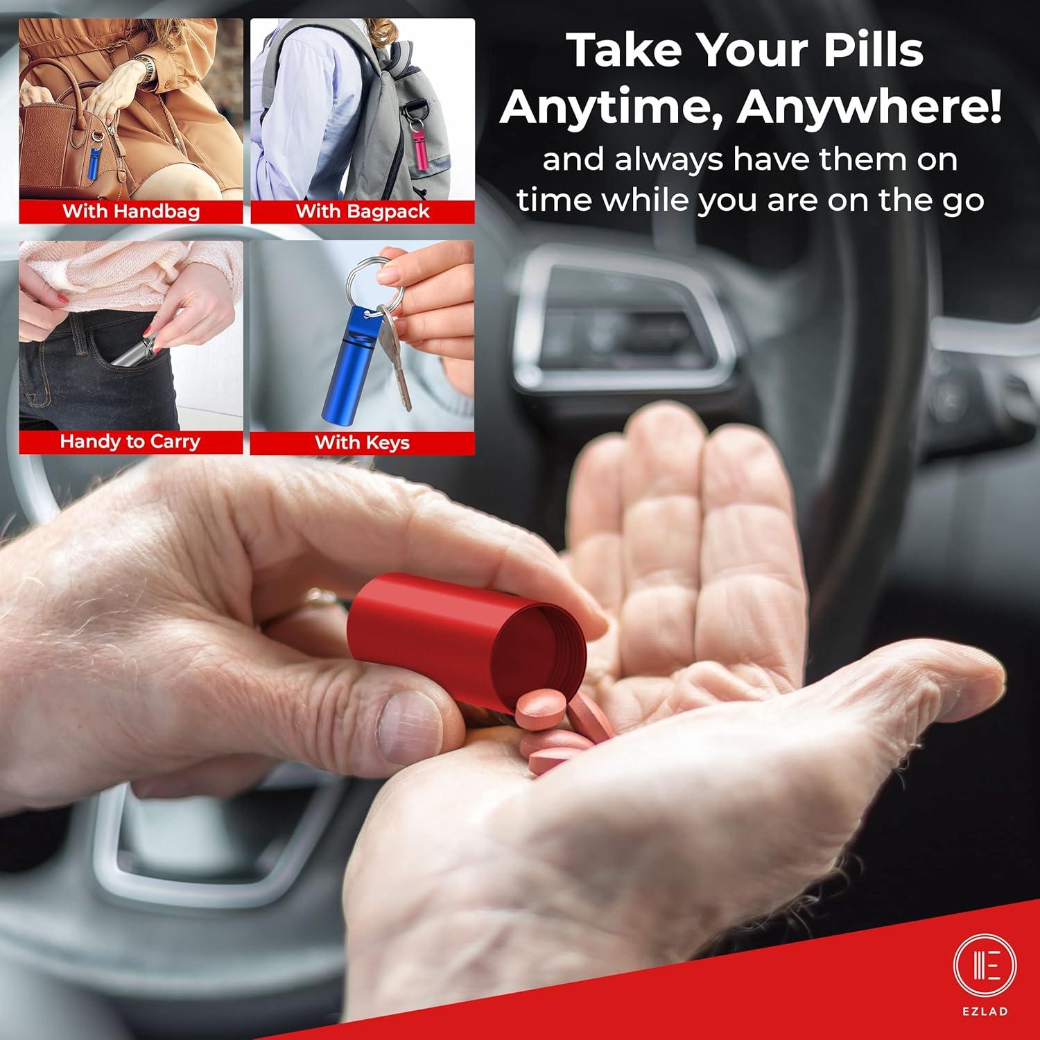 Porta píldoras llavero EZLAD - Paquete de 5, aluminio a prueba de agua