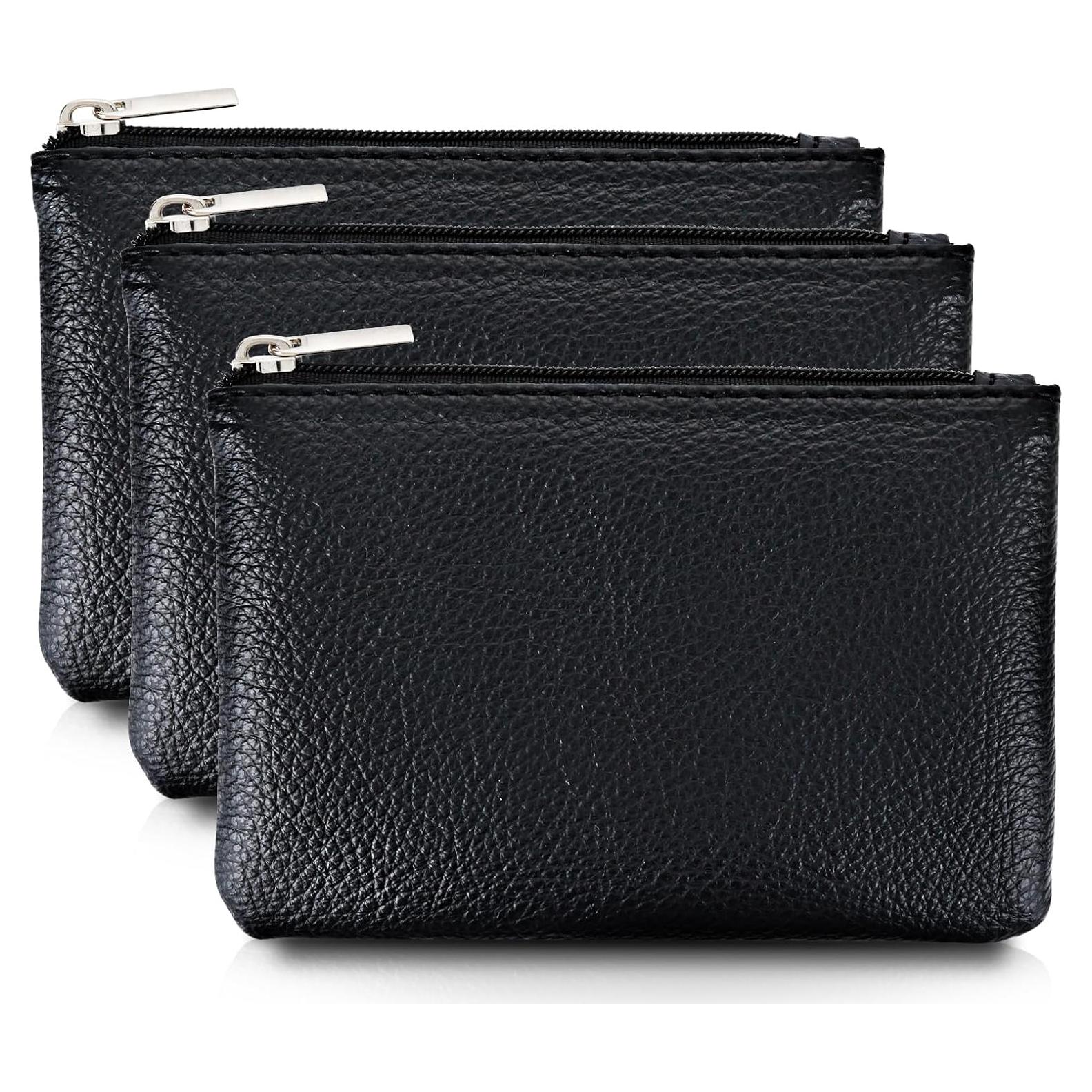 Monedero de Cuero Simarro con Cremallera - Set de 3 Piezas Negro