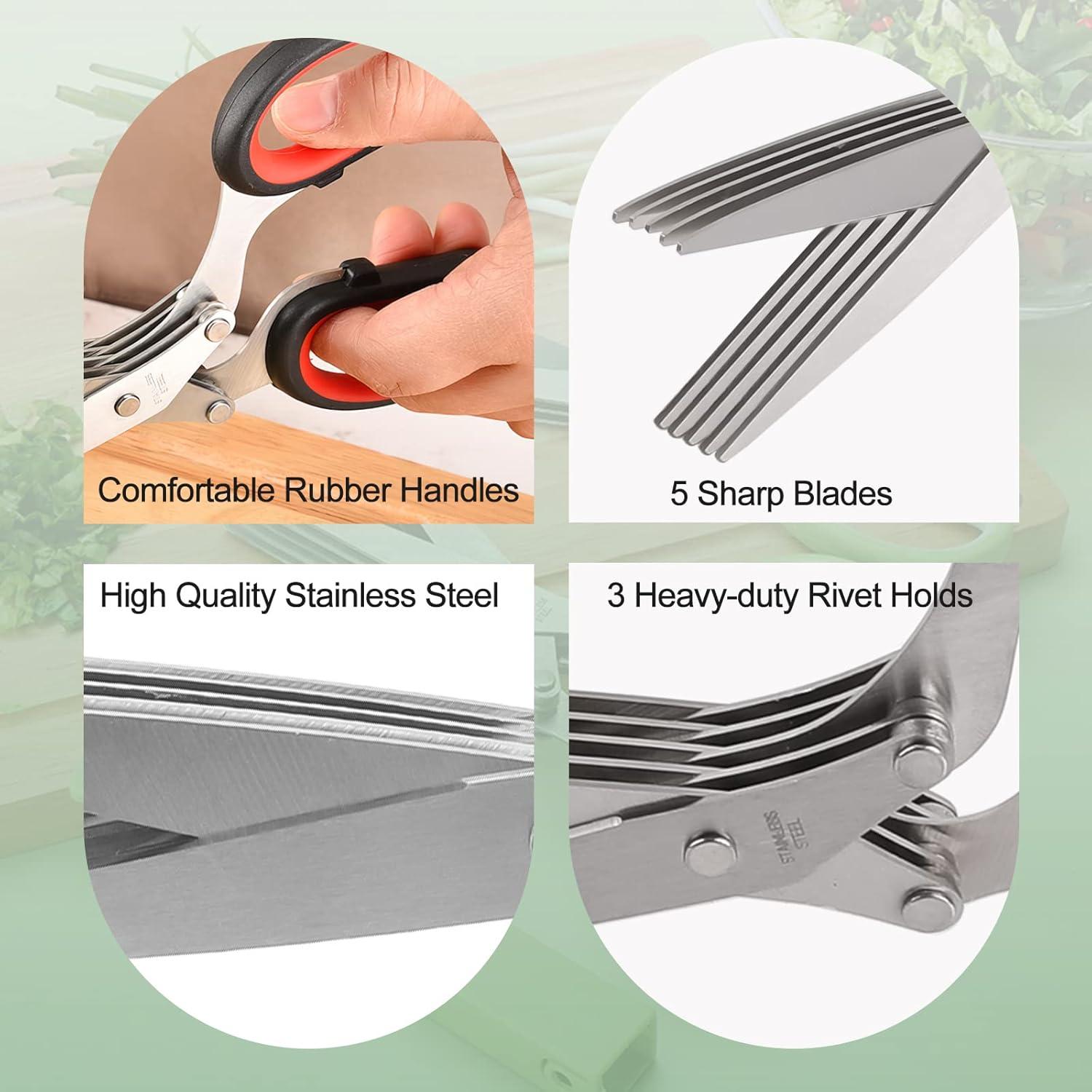 Tijeras de hierbas SCAIKTIG 20.32 cm acero inoxidable con 5 cuchillas