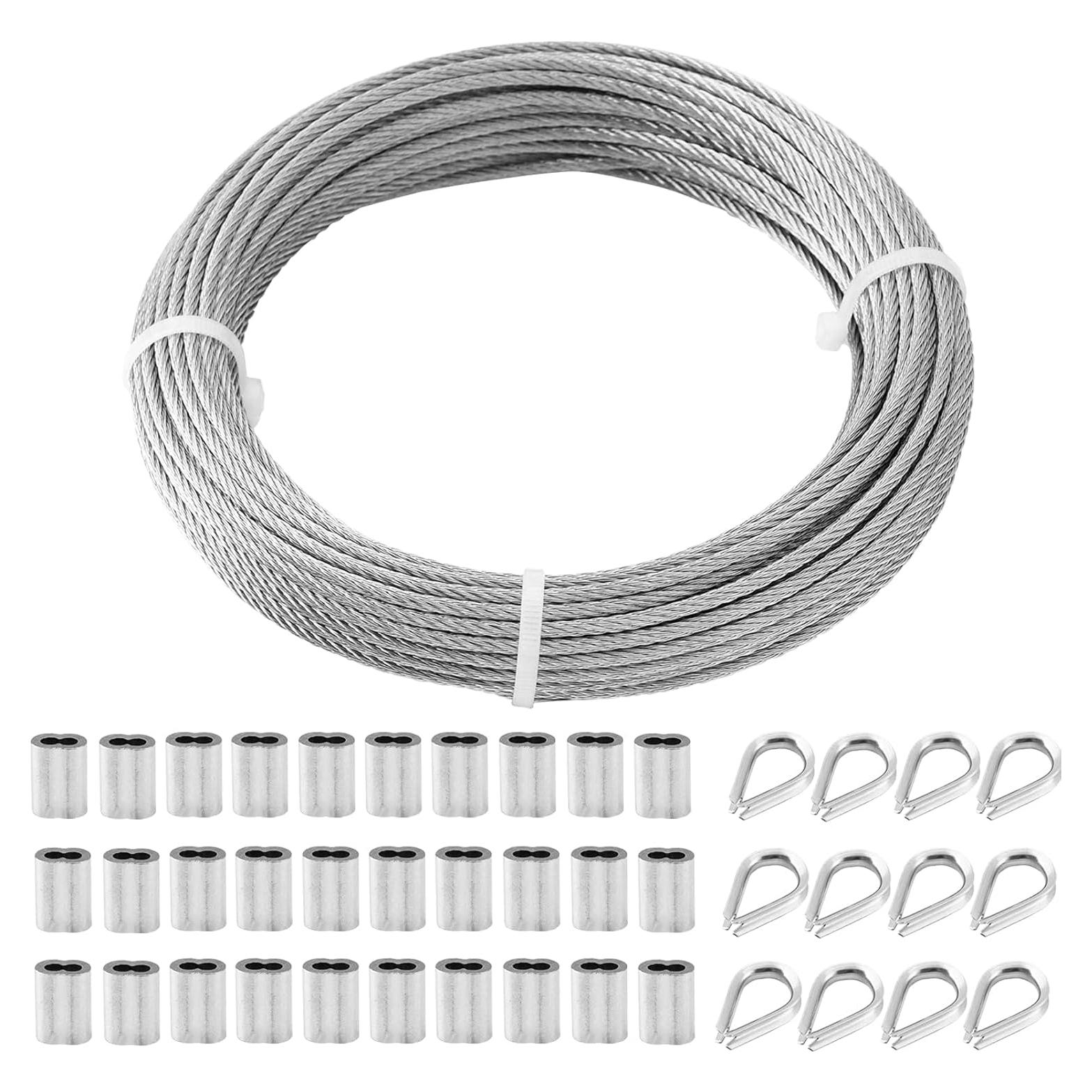 Cable de Acero Inoxidable 1/8" TooTaci 30m con Ojetes y Manguitos