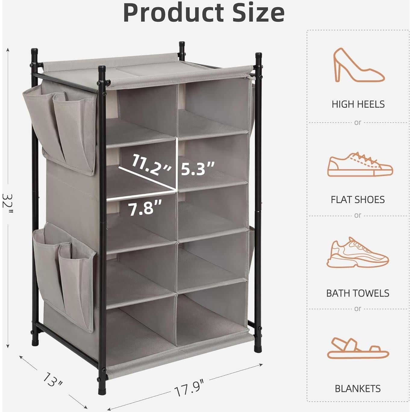 Organizador de Zapatos STORAGE MANIAC 10 Cubos Gris 81.3 cm