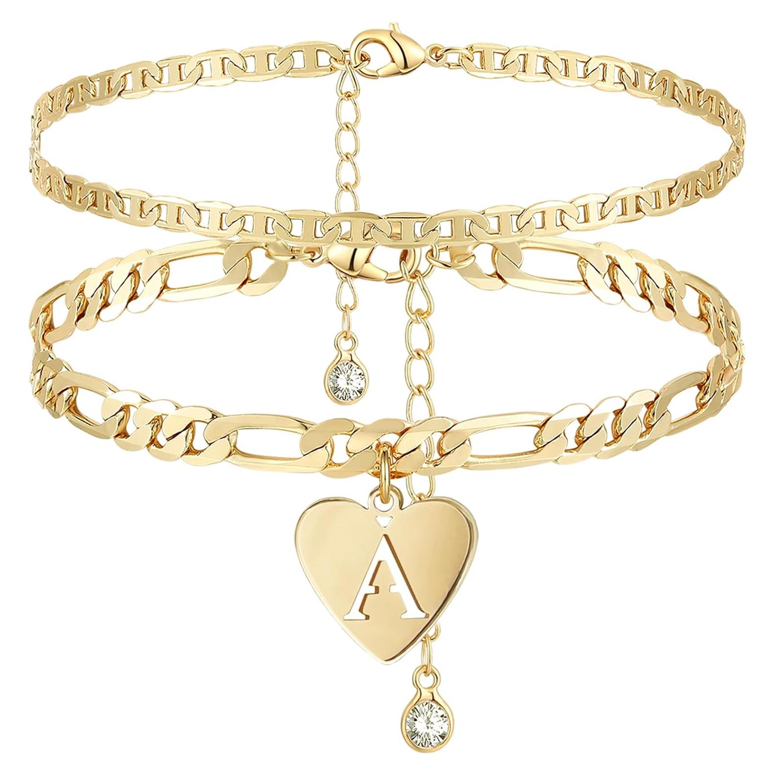 Pulseras de Tobillo Iniciales YANODA Oro 14K Ajustables