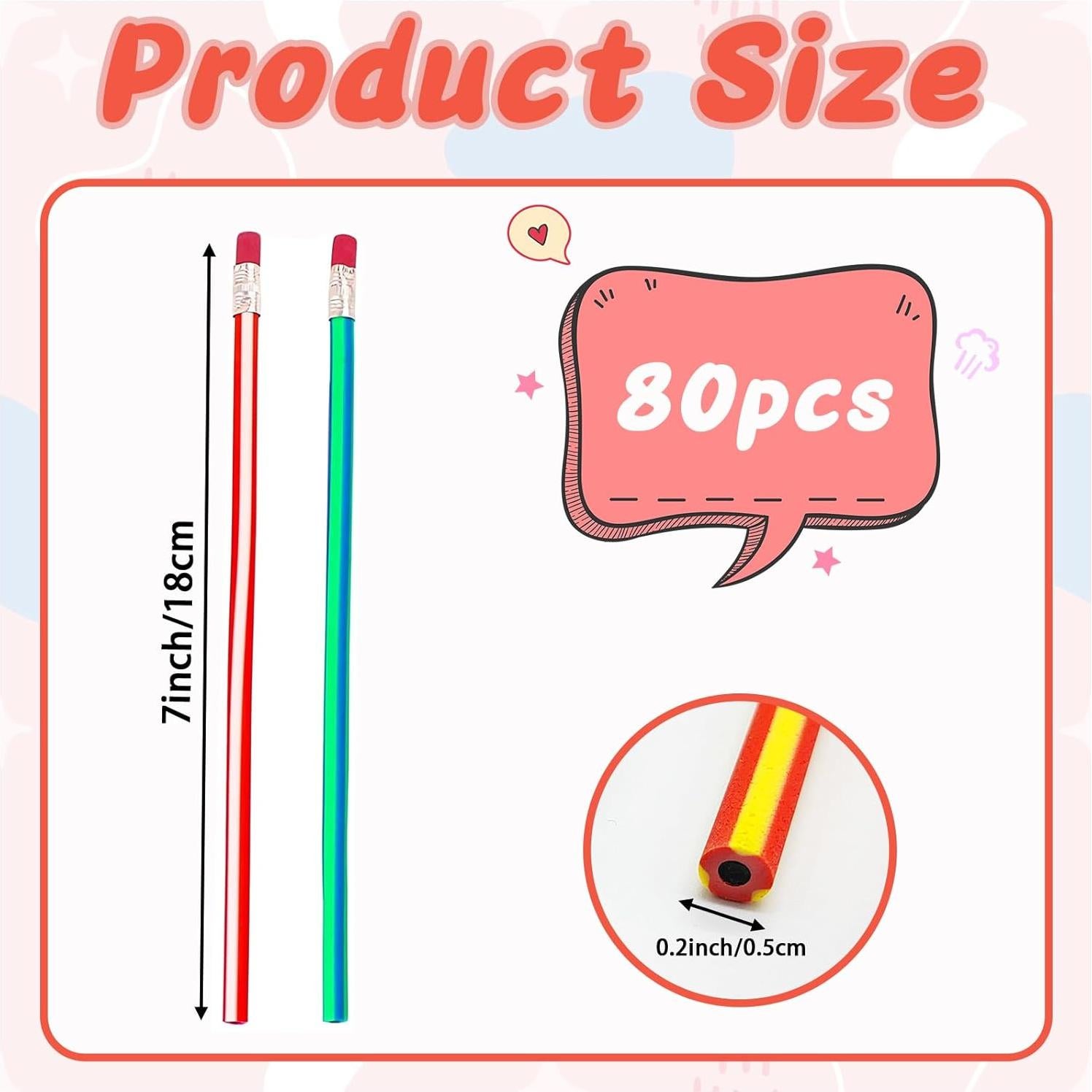 80 Lápices Flexibles Qyyiguf de Colores con Borrador 7"