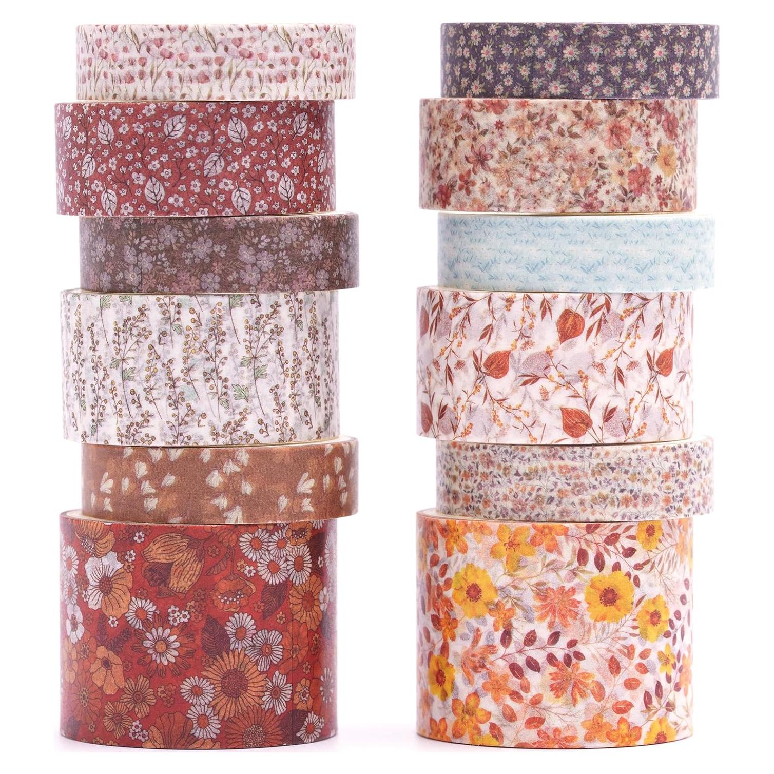 Juego de 12 Rollos de Cinta Washi Floral Songdao 2m 10-30mm