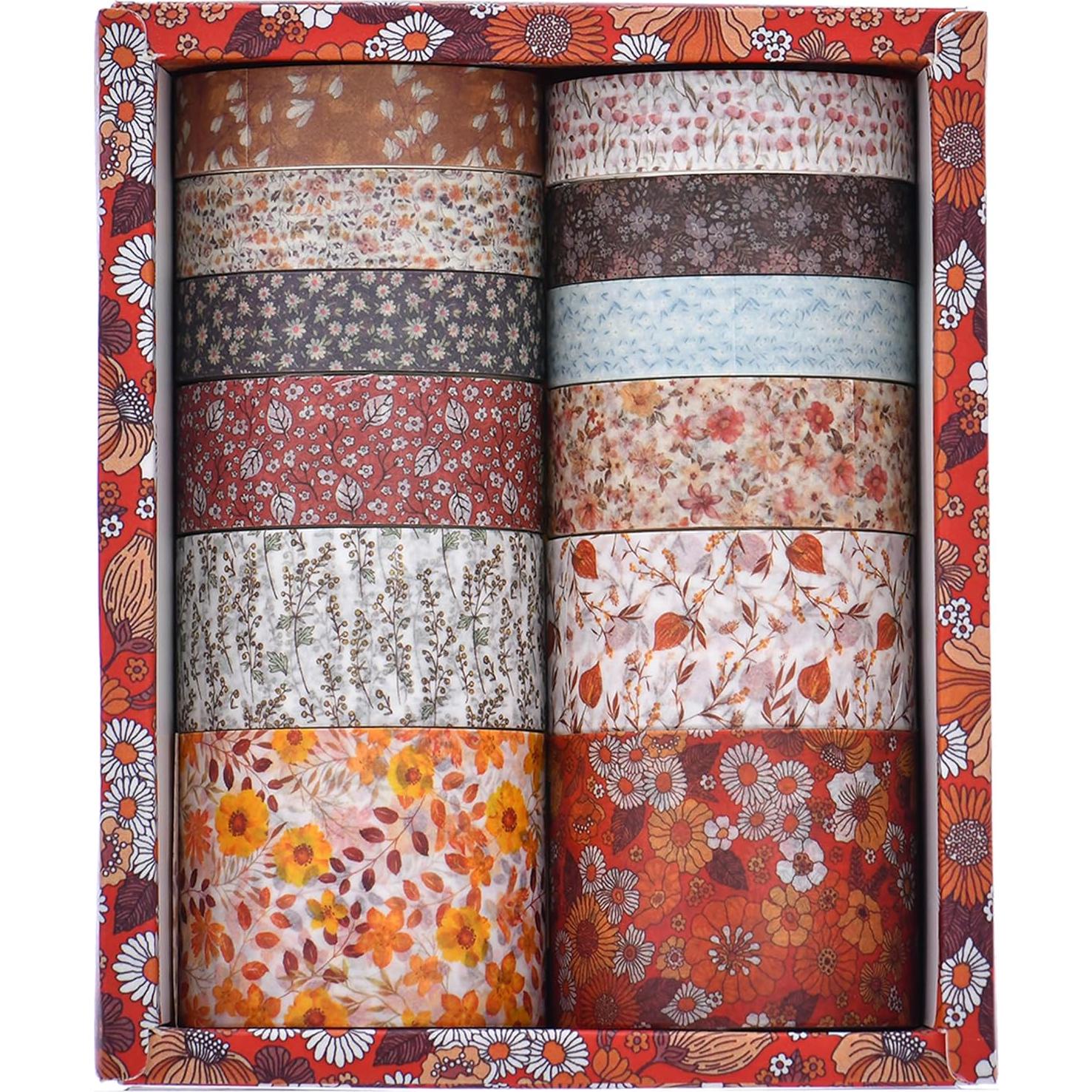 Juego de 12 Rollos de Cinta Washi Floral Songdao 2m 10-30mm