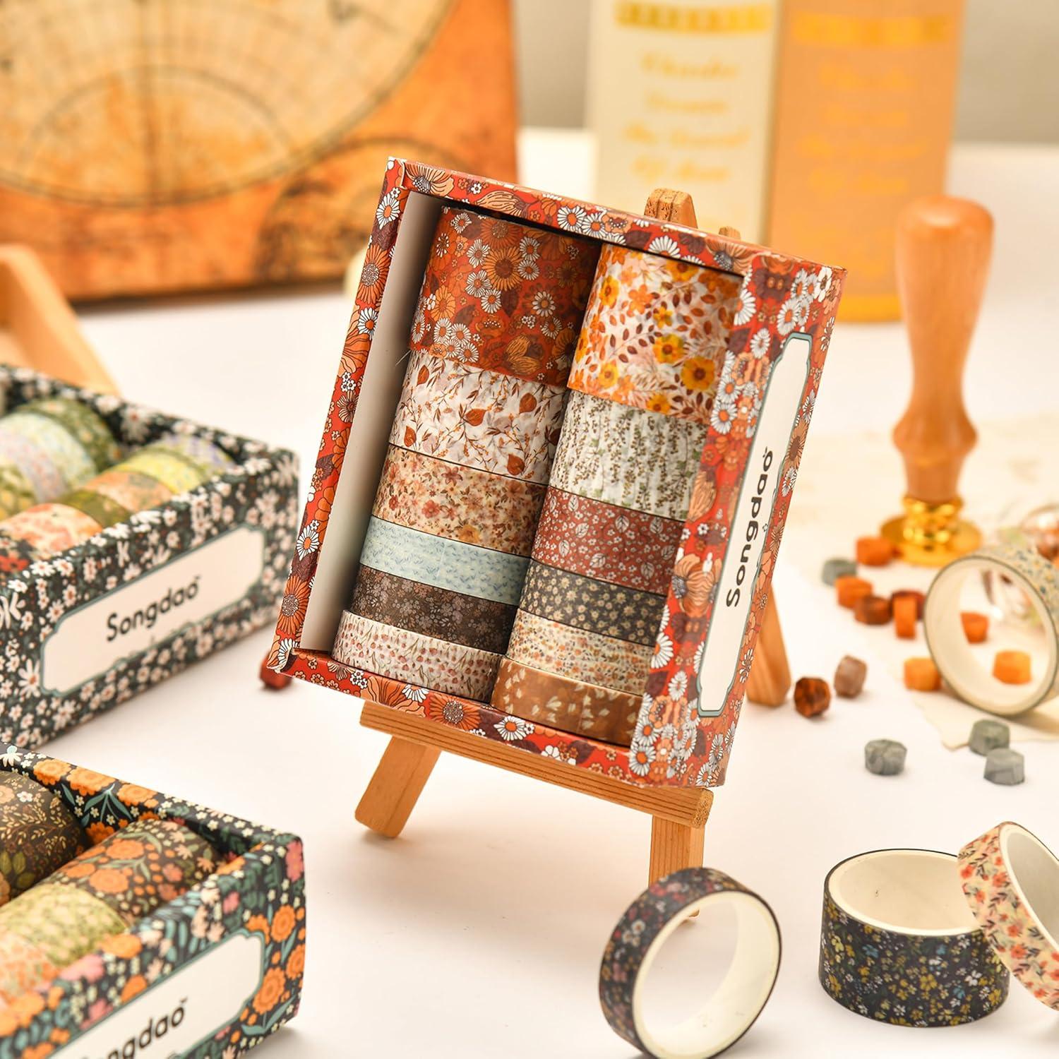 Juego de 12 Rollos de Cinta Washi Floral Songdao 2m 10-30mm