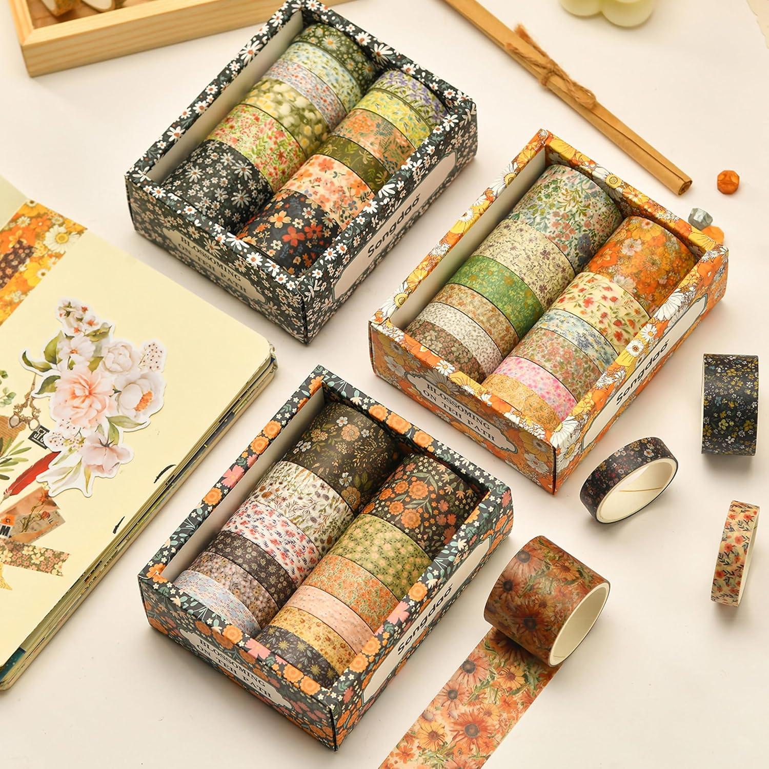 Juego de 12 Rollos de Cinta Washi Floral Songdao 2m 10-30mm