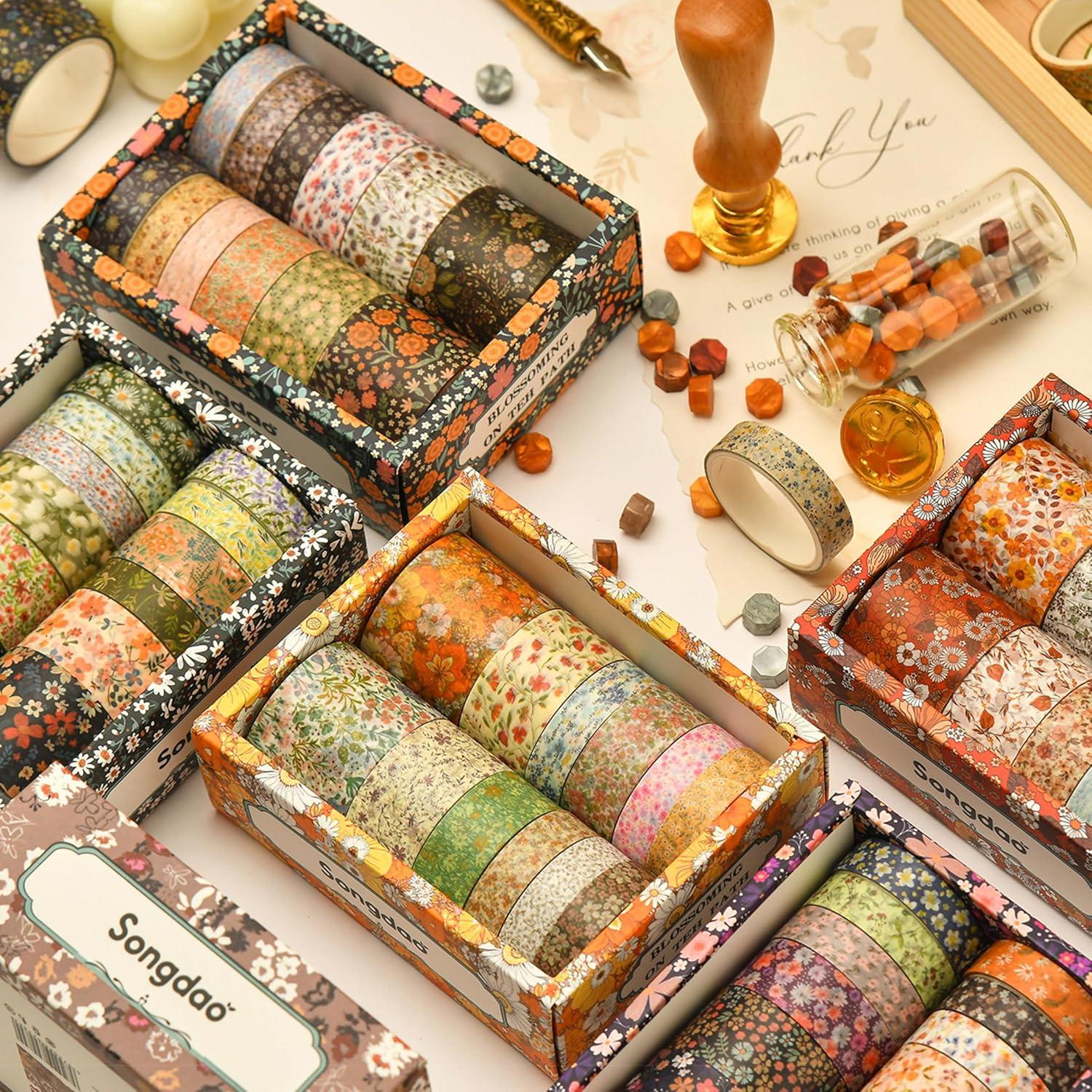 Juego de 12 Rollos de Cinta Washi Floral Songdao 2m 10-30mm