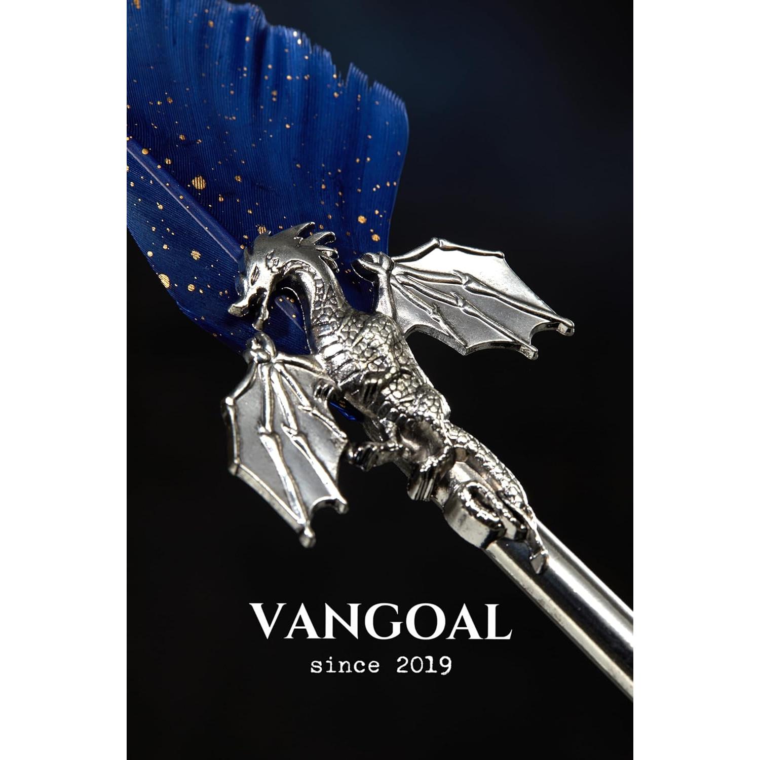 Pluma de Dragón VANGOAL con Tinta Negra y Soporte Decorativo
