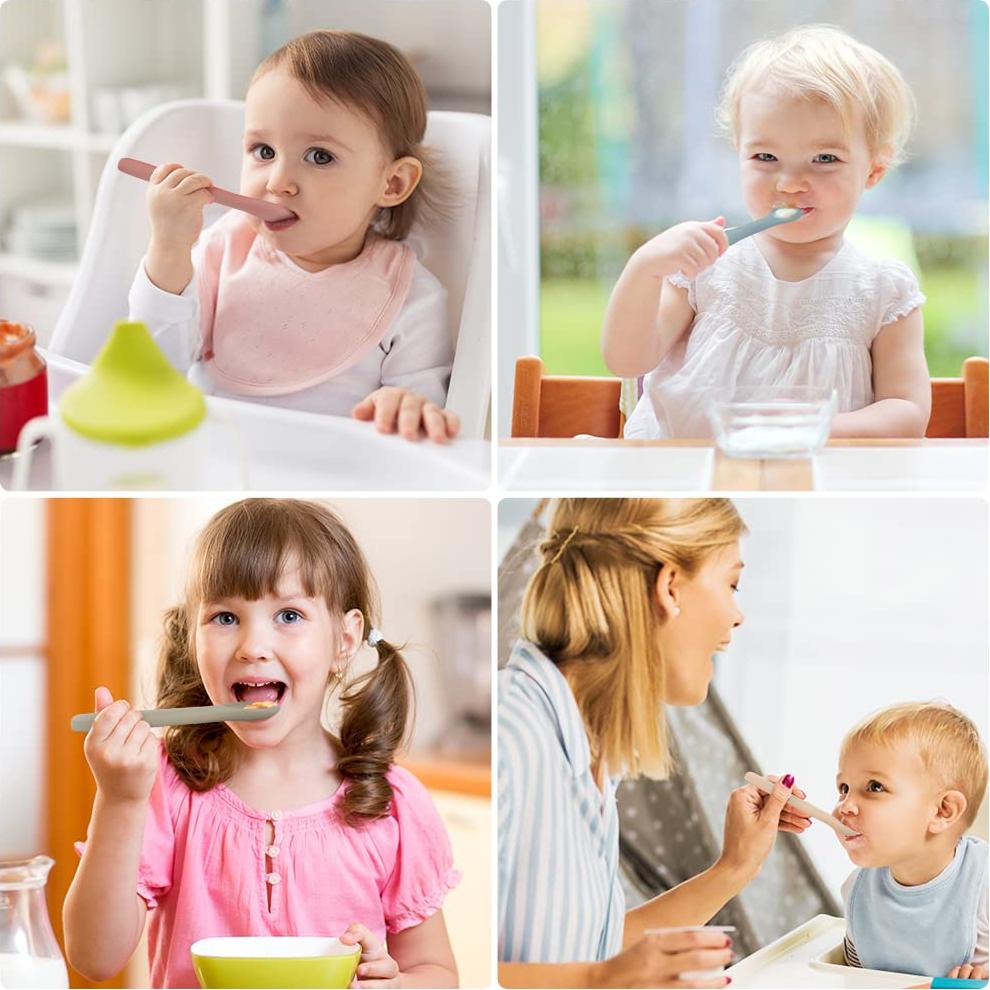 Cucharas de Silicona para Bebés Vicloon - 4 PCS, 14 cm, Apto Lavavajillas