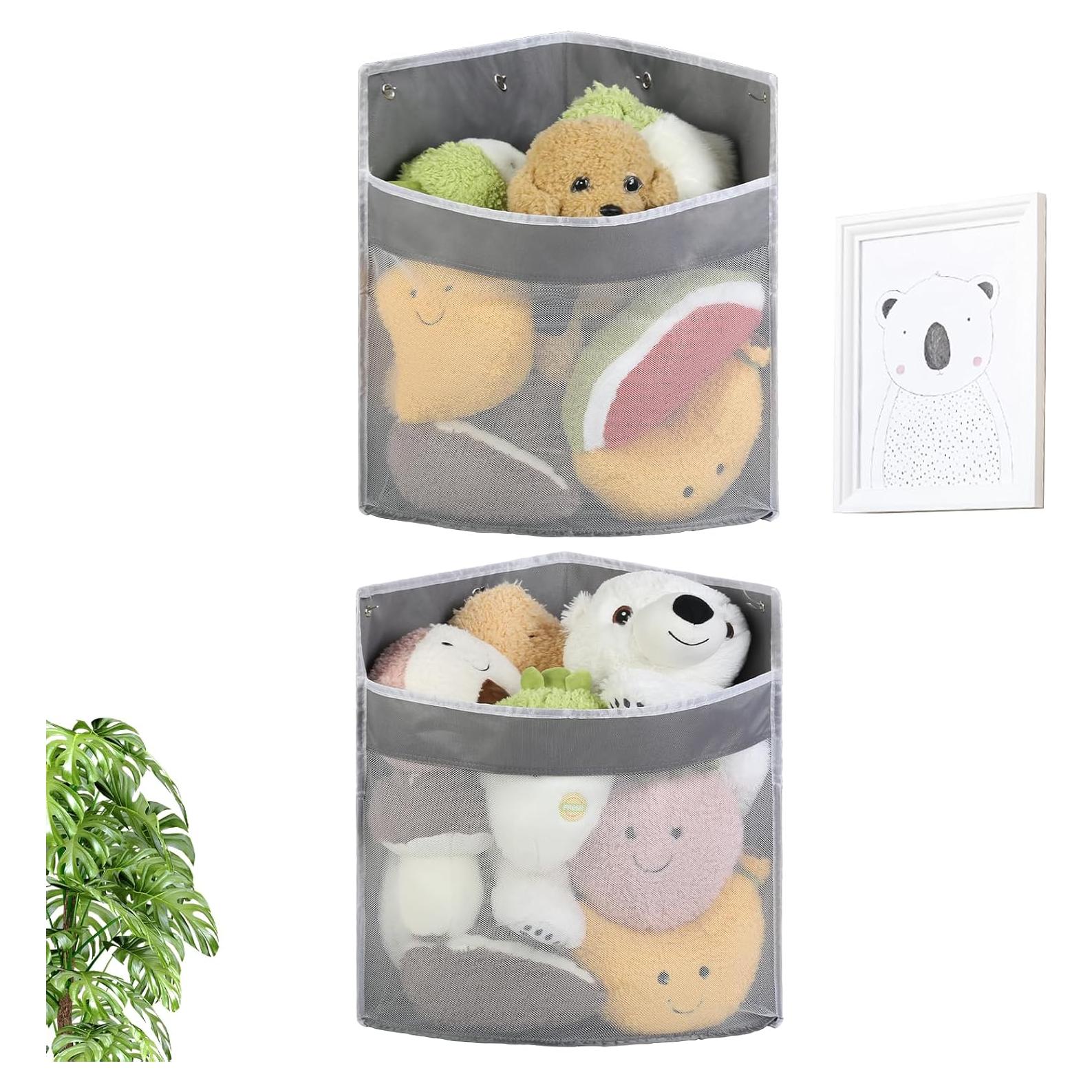 Organizador de Juguetes de Esquina SUTINE, 2 Hamacas Plegables Gris