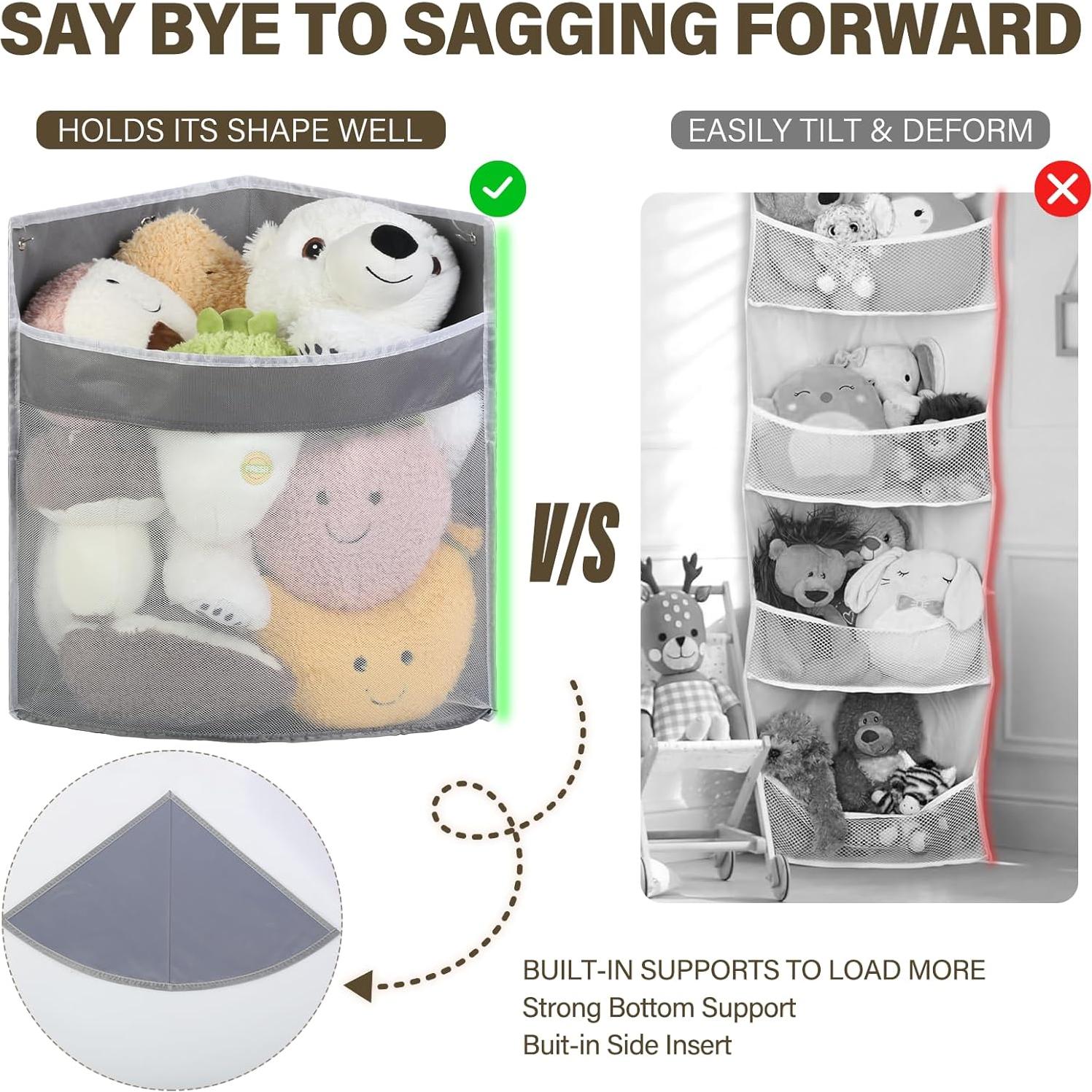 Organizador de Juguetes de Esquina SUTINE, 2 Hamacas Plegables Gris