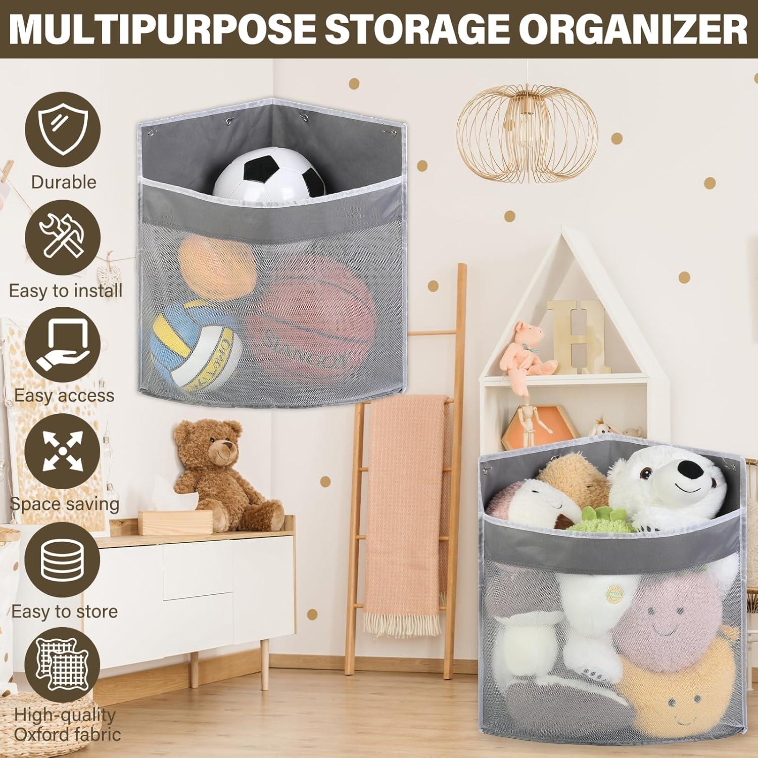 Organizador de Juguetes de Esquina SUTINE, 2 Hamacas Plegables Gris