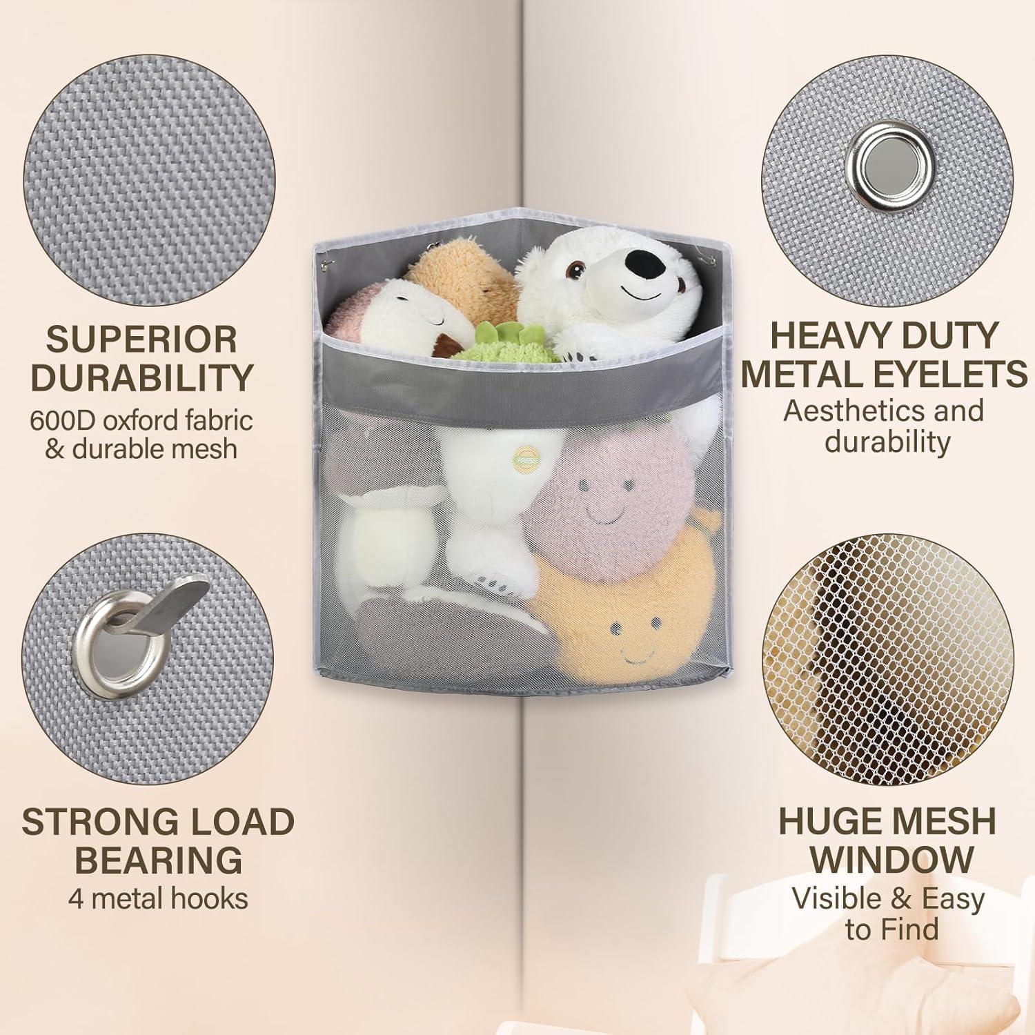 Organizador de Juguetes de Esquina SUTINE, 2 Hamacas Plegables Gris