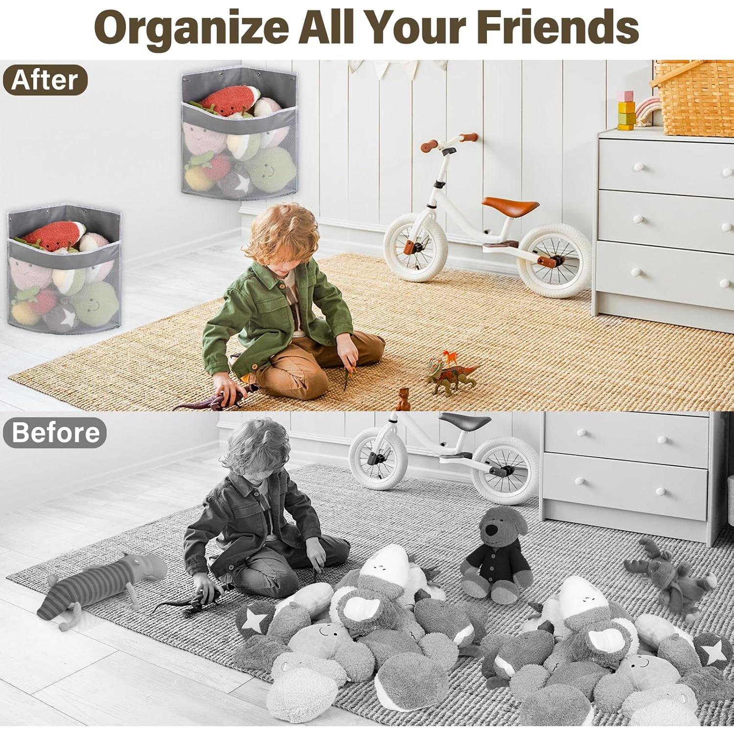 Organizador de Juguetes de Esquina SUTINE, 2 Hamacas Plegables Gris