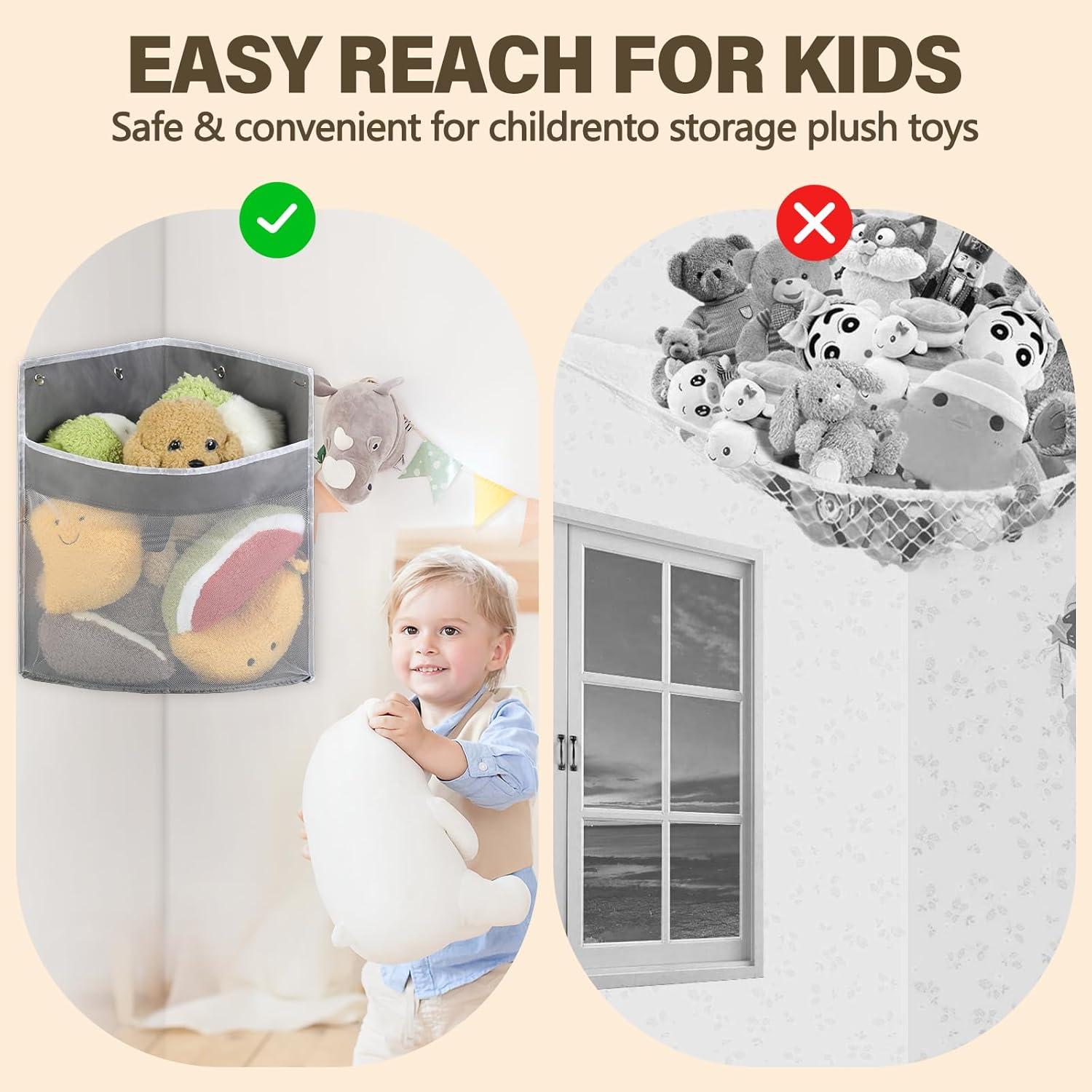 Organizador de Juguetes de Esquina SUTINE, 2 Hamacas Plegables Gris