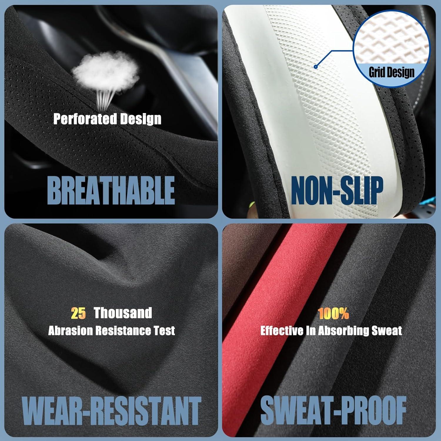 Cubierta de Volante Suede Binsheo 14" Antideslizante Transpirable